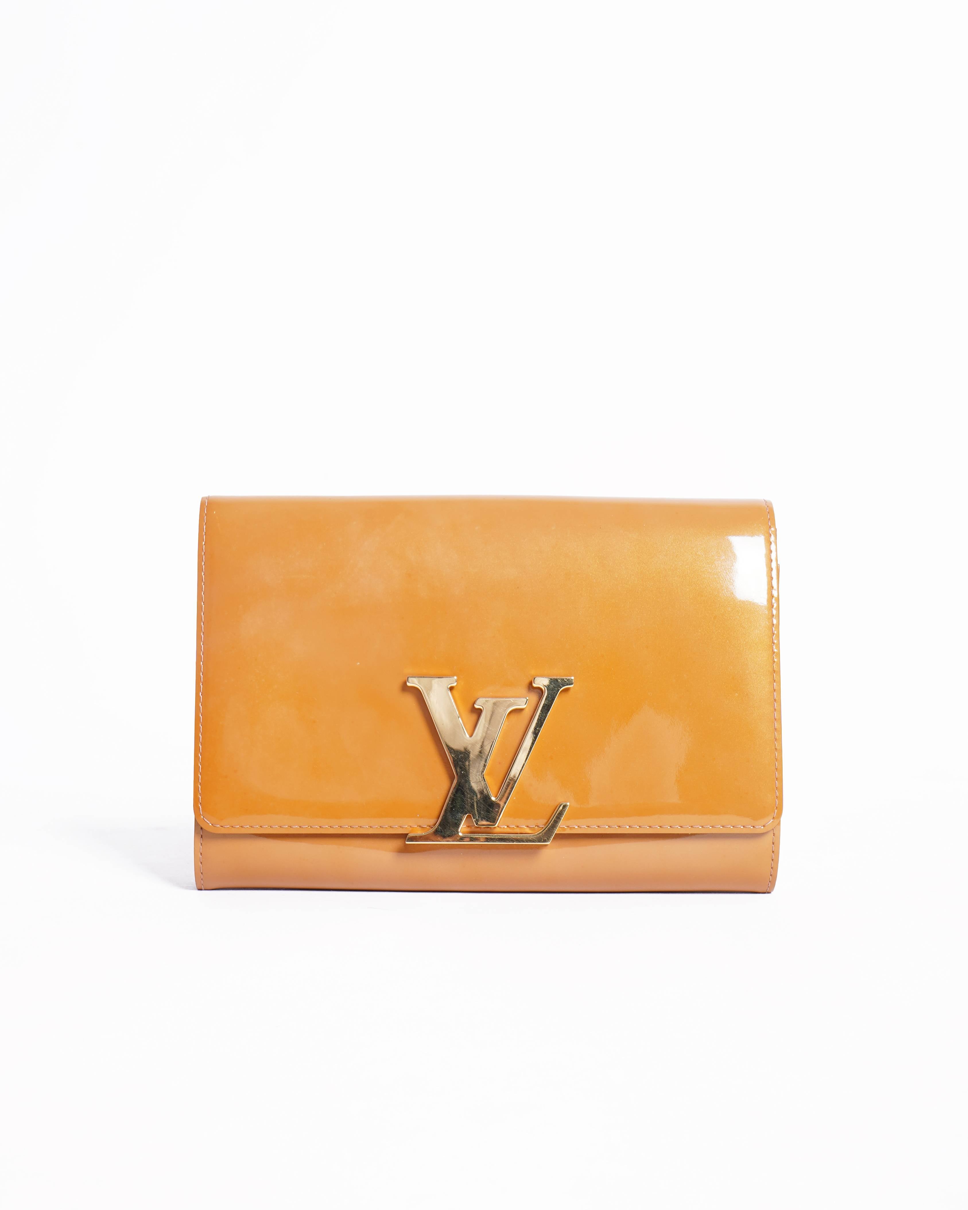 Louis vuitton louise mustard yellow patent clutch