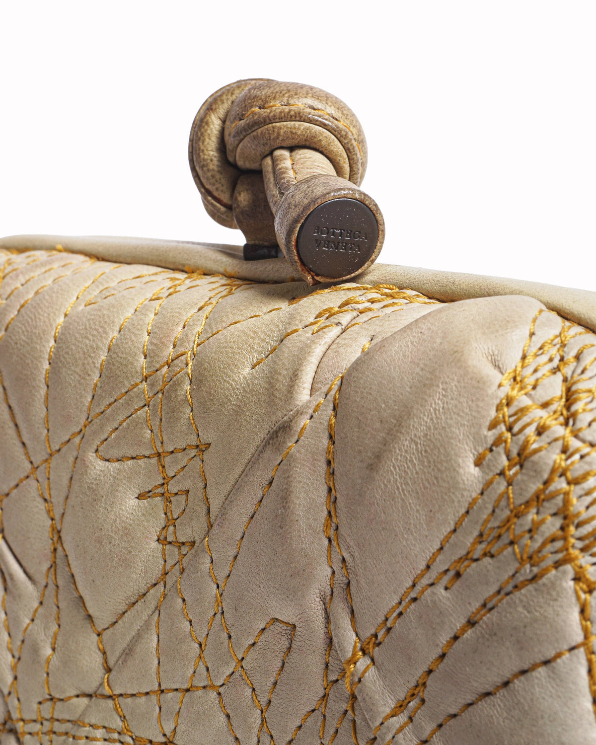 Bottega Veneta Cream Stitched Leather Knot Clutch