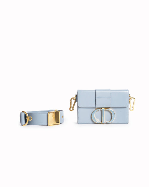 New Christian Dior 30 Montaigne Bag In Greyish Blue Leather & Gold Tone Hardware