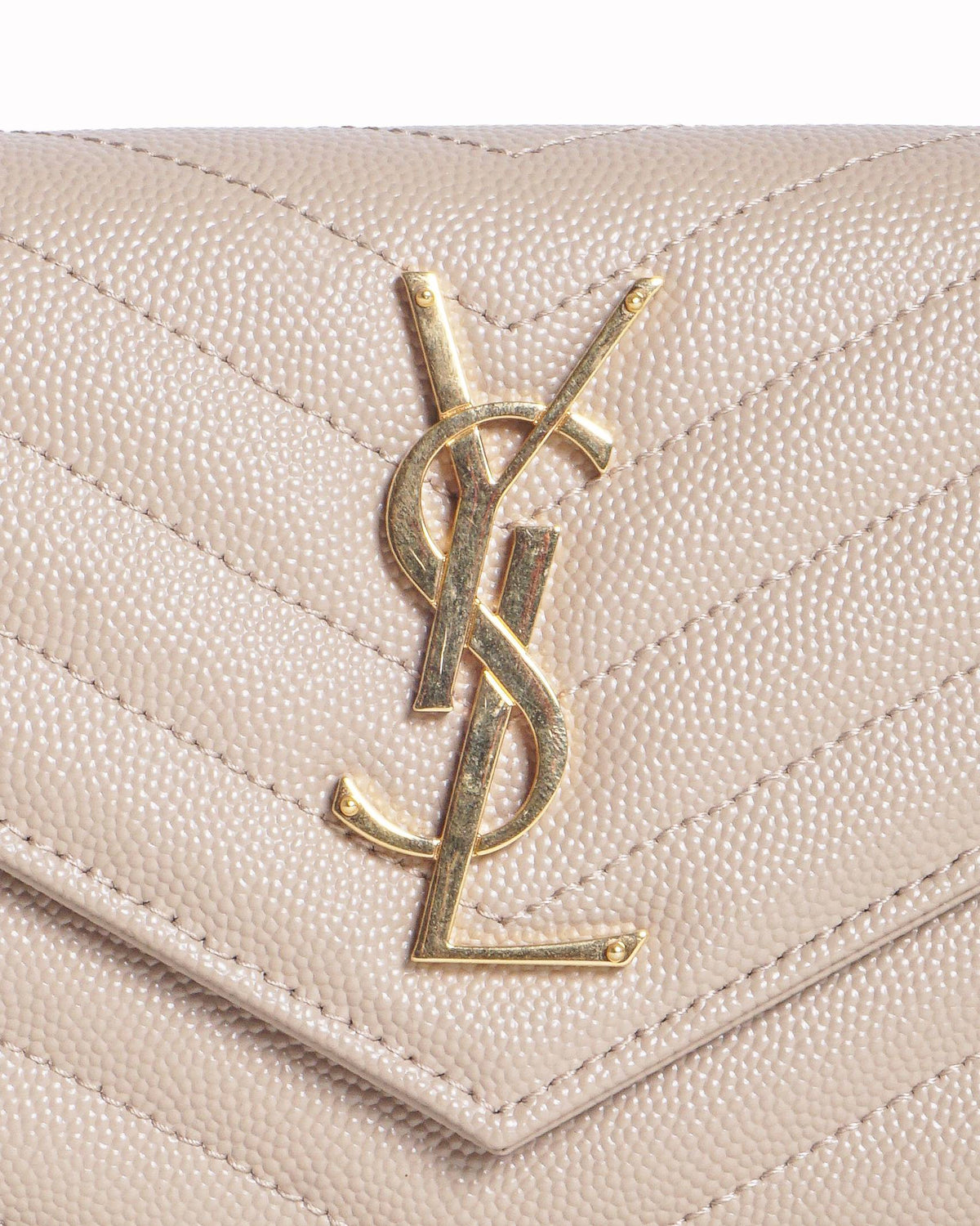 Saint Laurent Beige Grain de Poudre Cassandre Flap Wallet