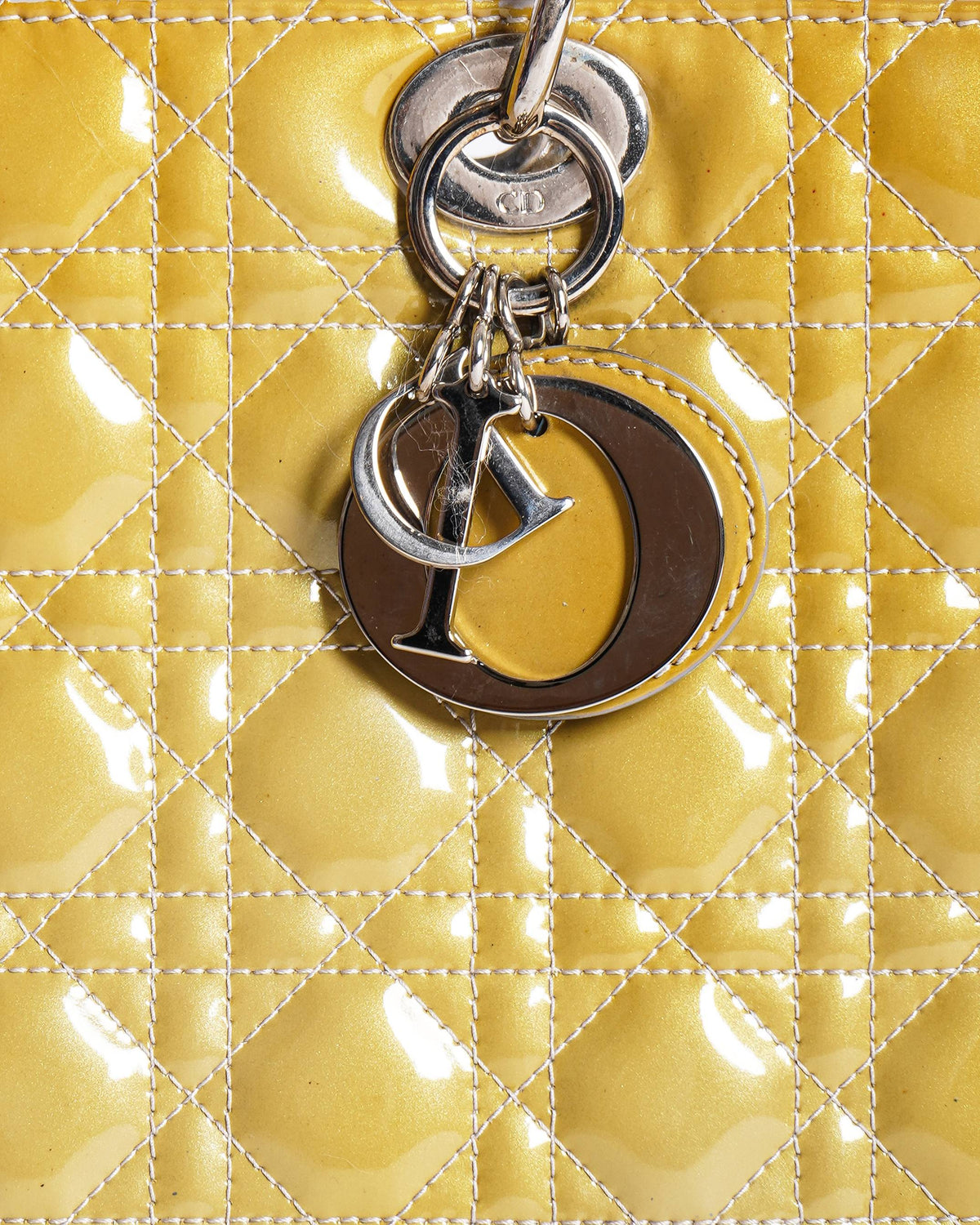 Christian Dior Large Mustard Yellow Cannage Patent Leather Lady Dior Bag