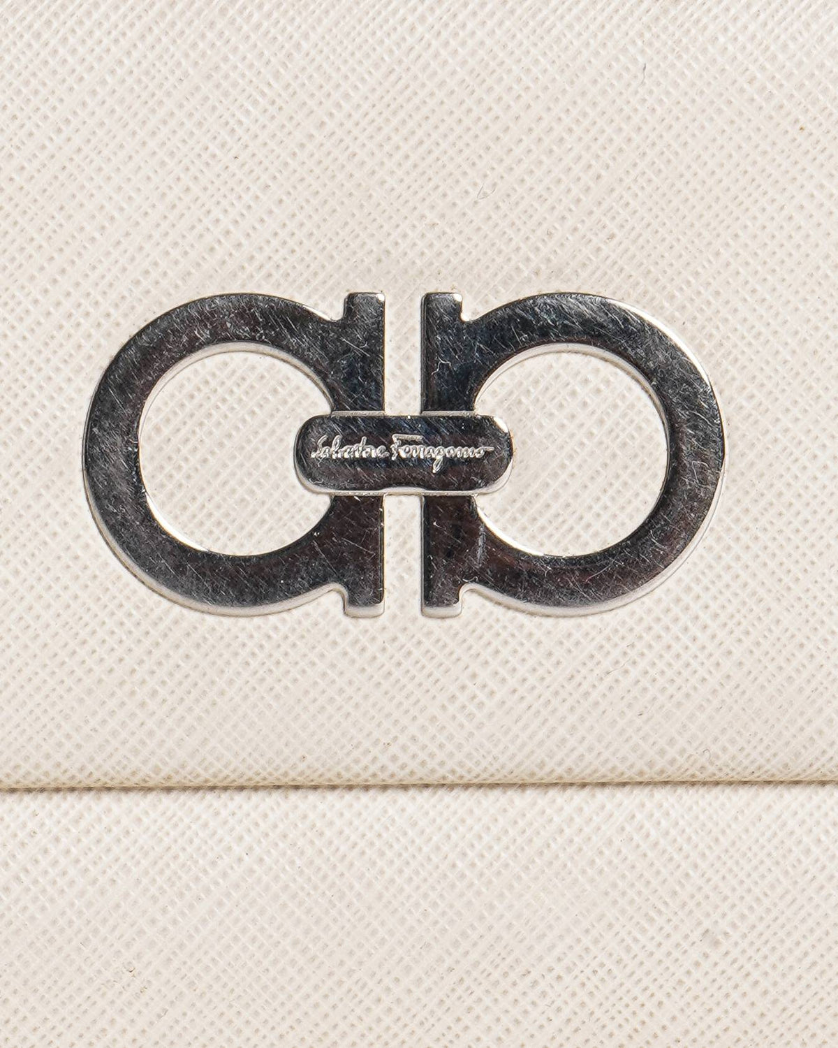 Salvatore Ferragamo Gancini Off-White Saffiano Leather Continental Wallet