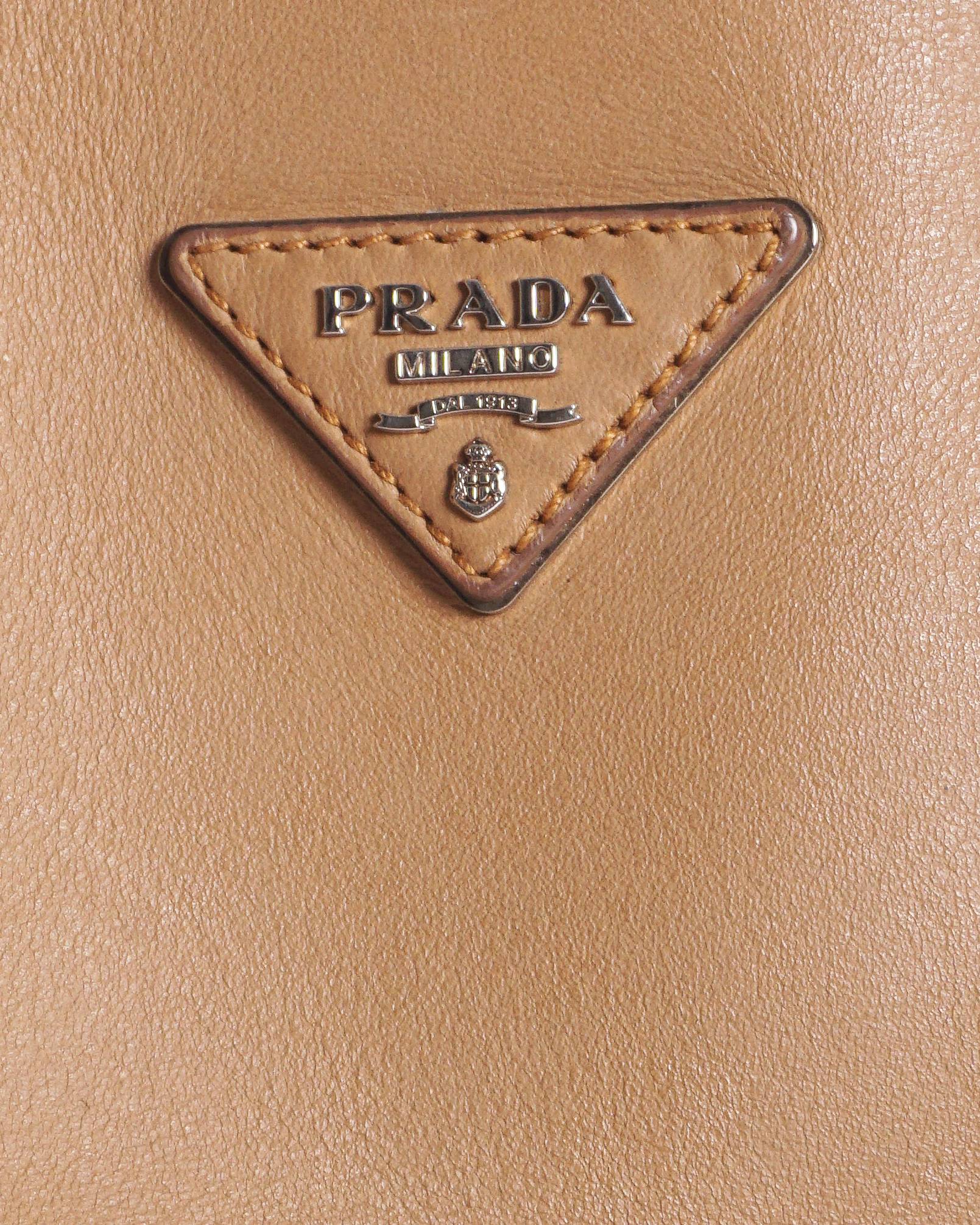 Prada Beige Saffiano Cuir Leather Double Tote Bag