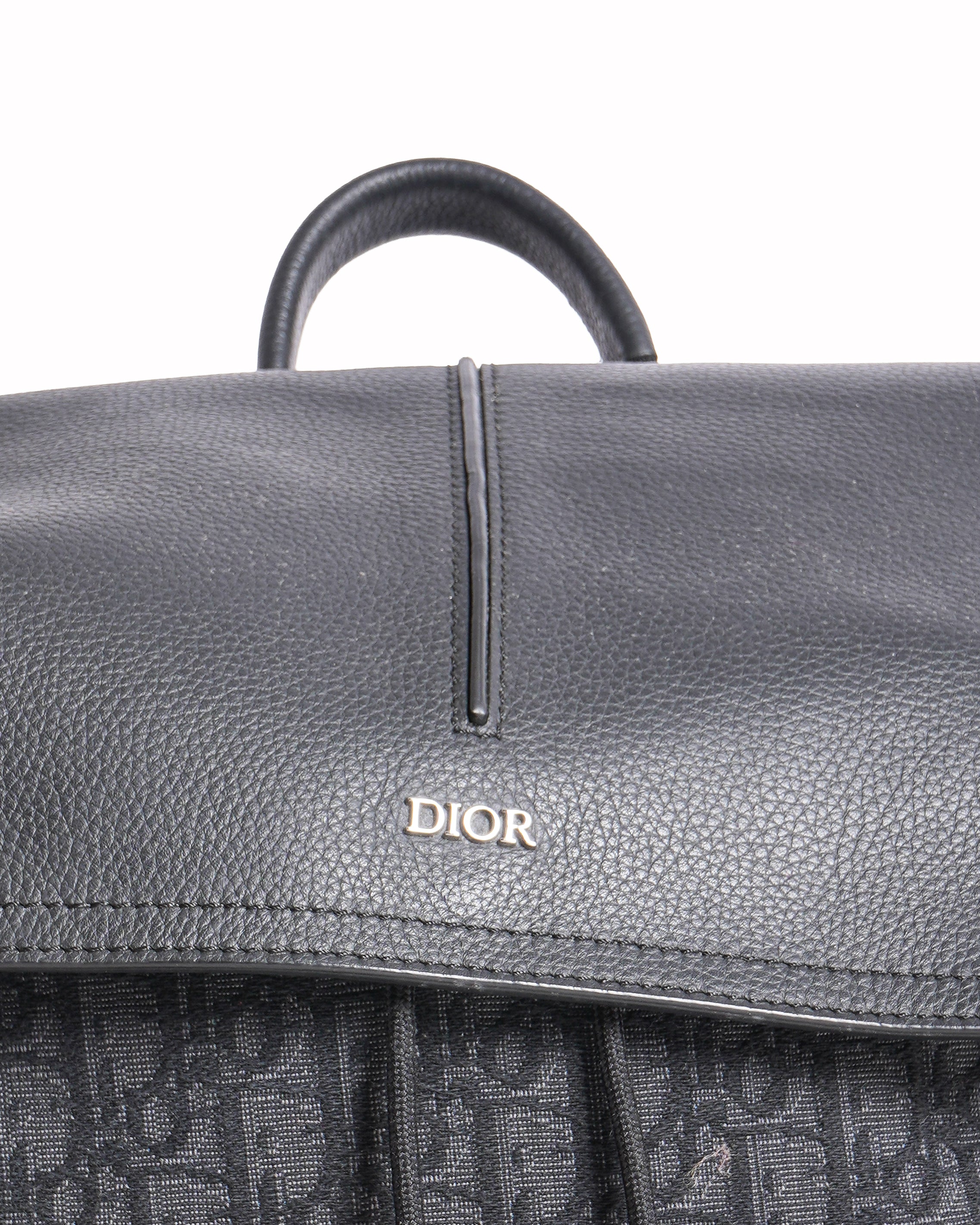 Christian Dior Oblique Jacquard & Black Leather Saddle Backpack