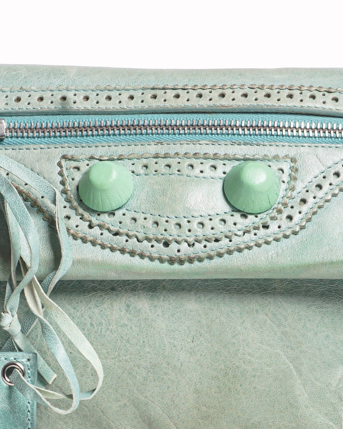 Balenciaga Light Sage Green Leather Envelope Clutch