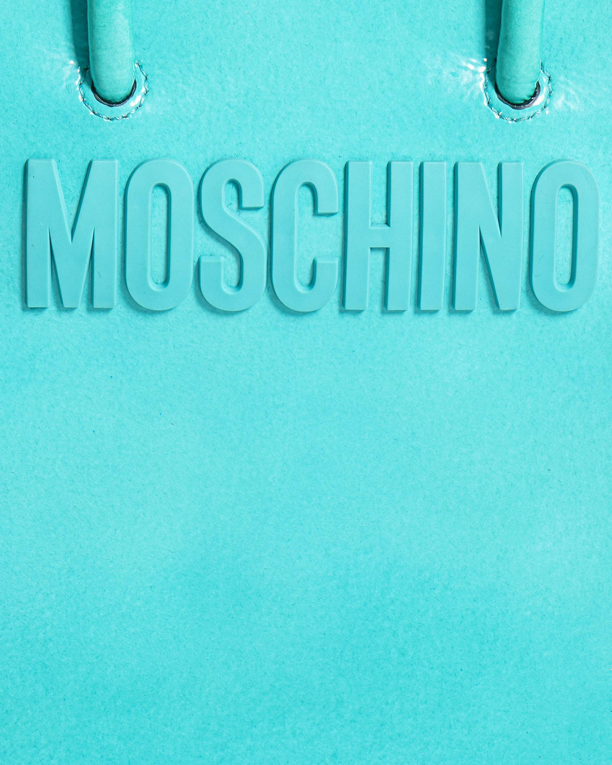 Moschino Small Logo Patent Leather Tote Bag In Aquamarine Blue