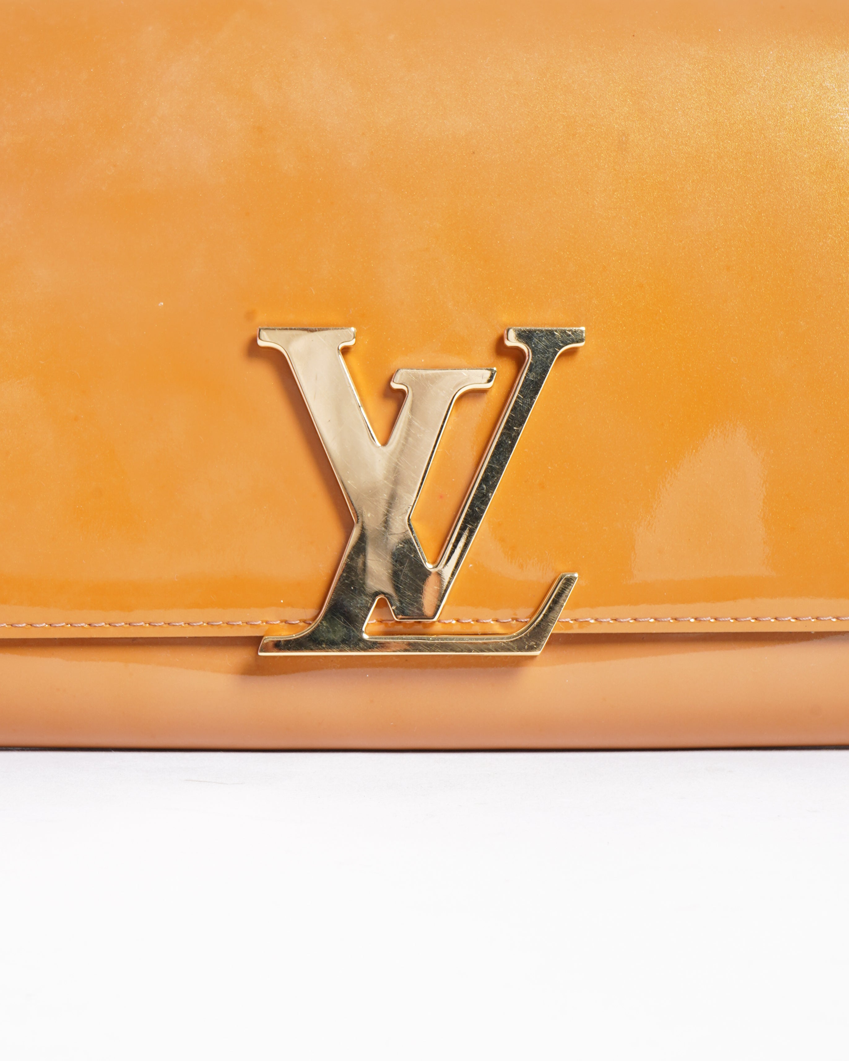Louis vuitton louise mustard yellow patent clutch
