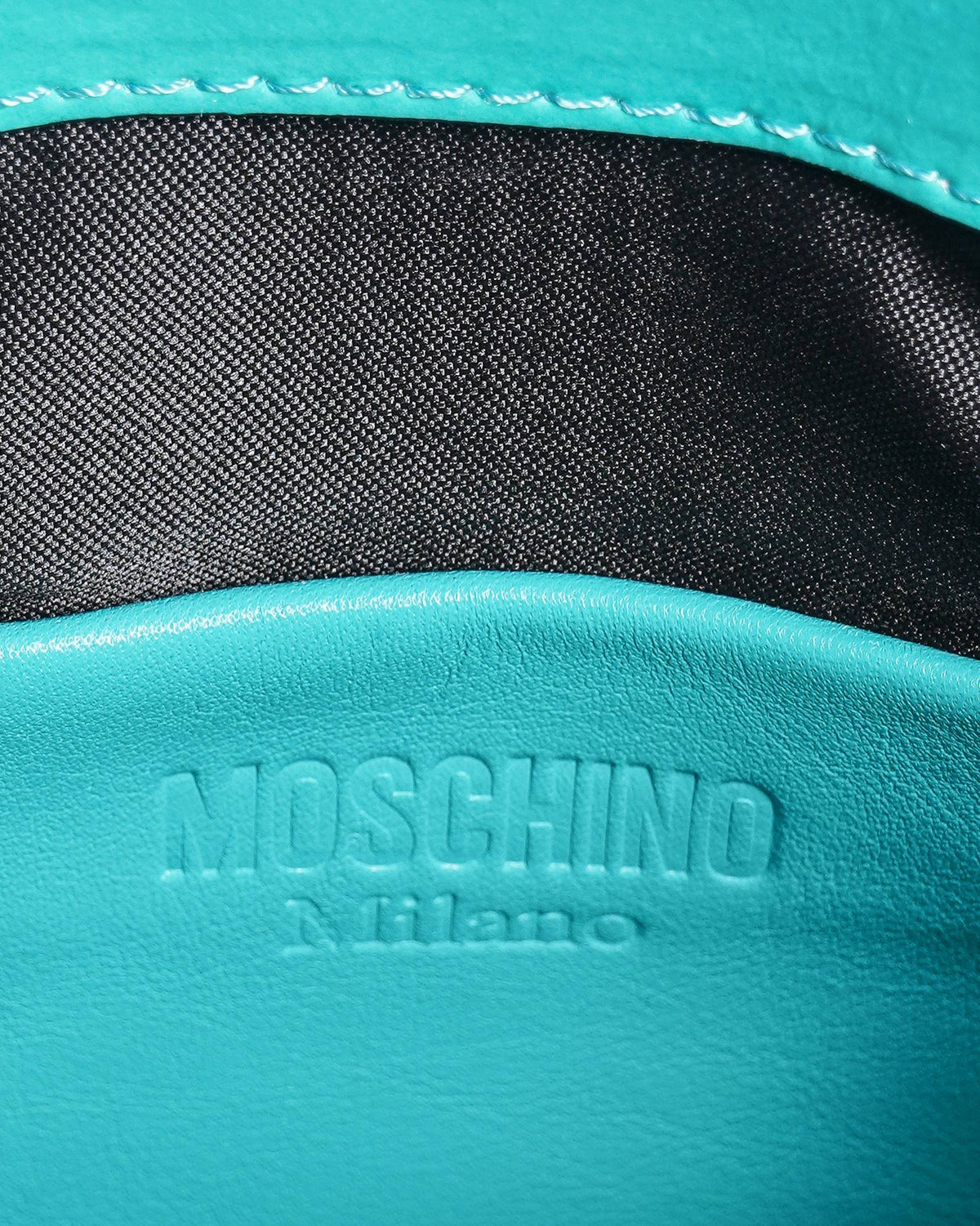 Moschino Small Logo Patent Leather Tote Bag In Aquamarine Blue