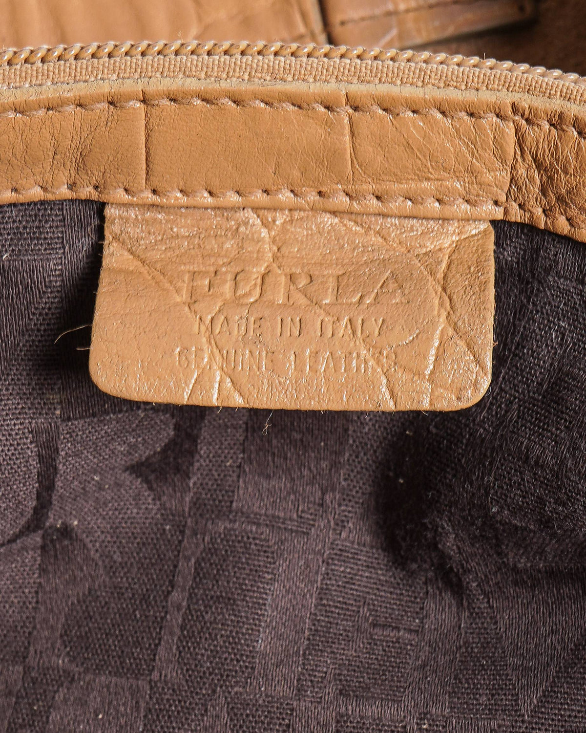 Furla beige leather embossed tote bag