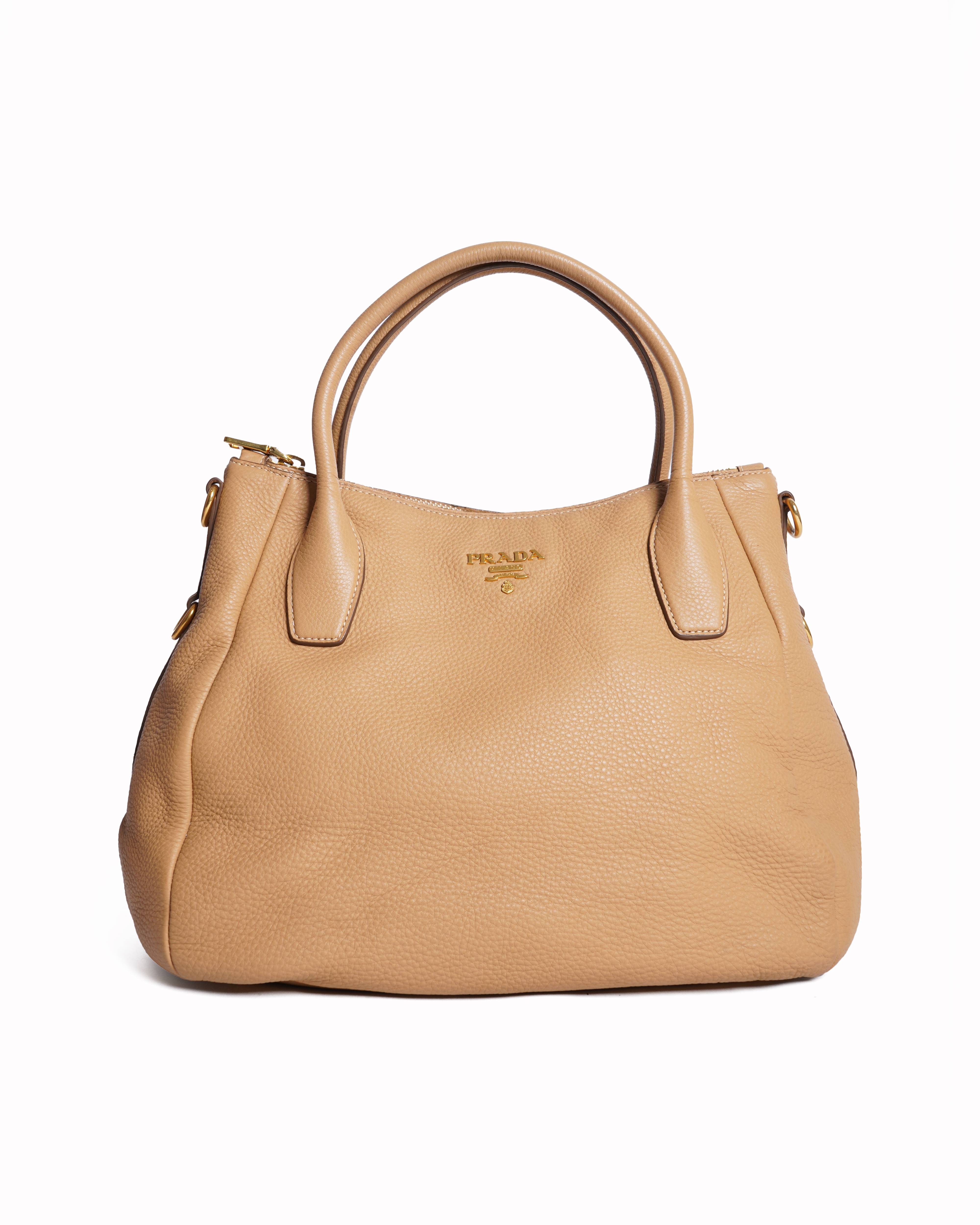 Prada Beige Daino Leather Sacca 2 Manici Hobo