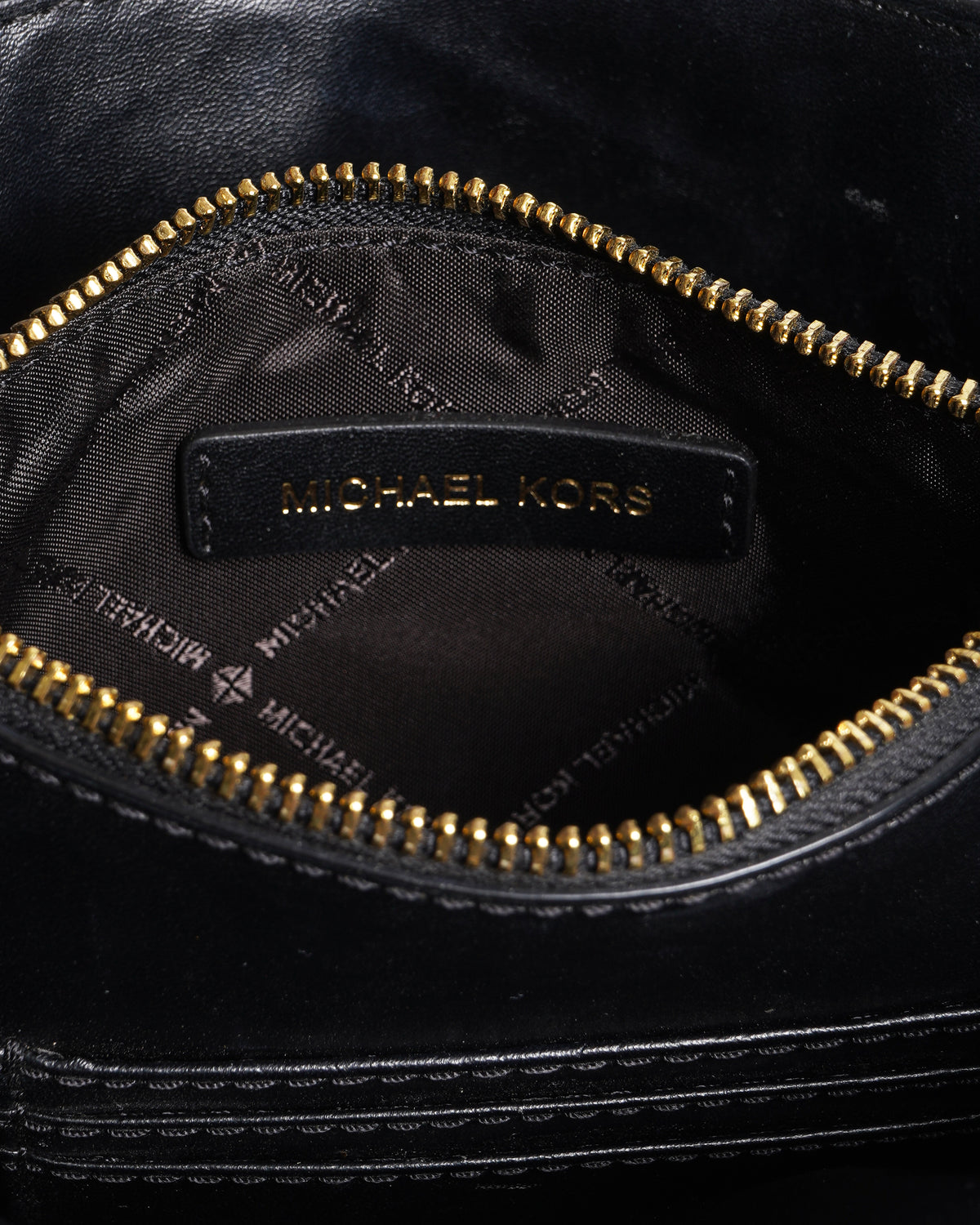 Michael Kors Top Handle Crossbody Bag In Black Leather & Canvas