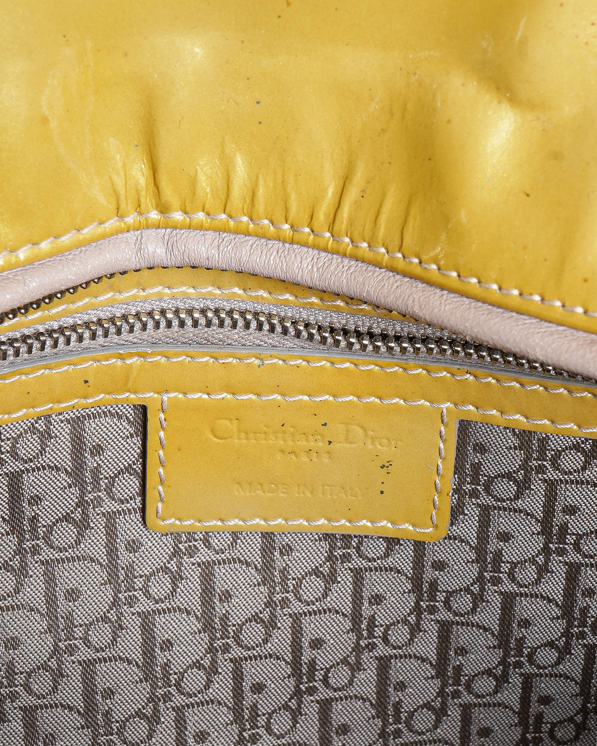 Christian Dior Large Mustard Yellow Cannage Patent Leather Lady Dior Bag
