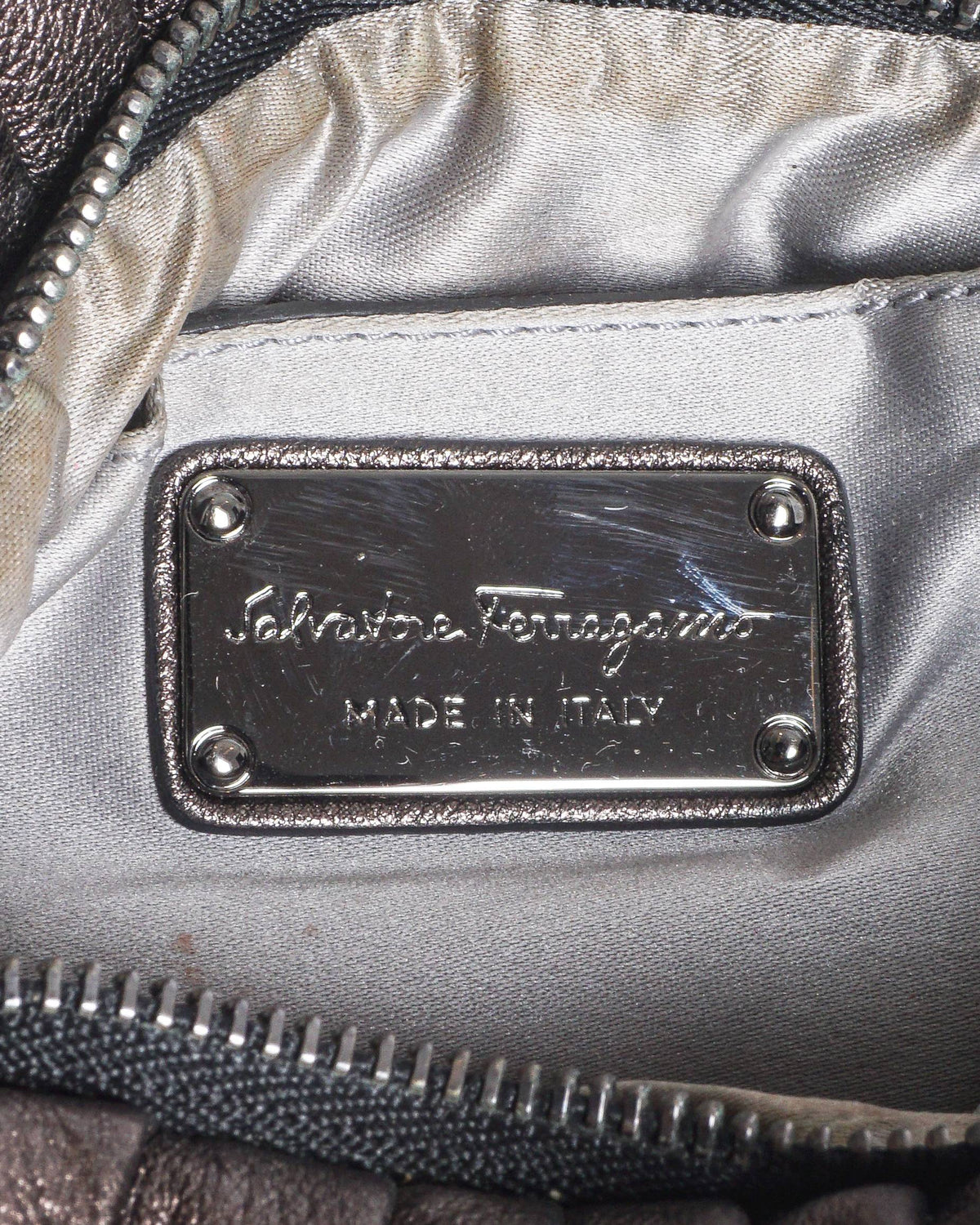 Salvatore Ferragamo Metallic Bronze Ruched Chain HandBag