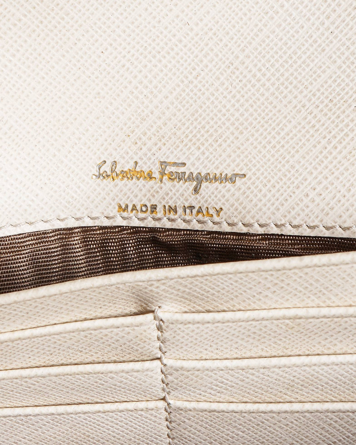 Salvatore Ferragamo Gancini Off-White Saffiano Leather Continental Wallet