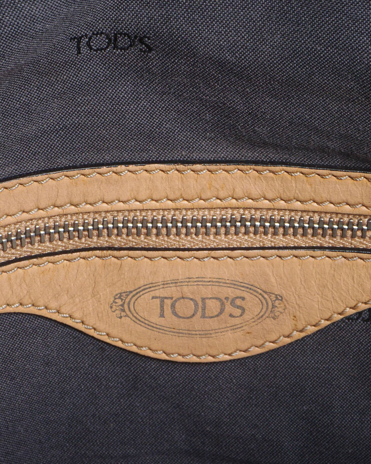 Tod's Navy Coated Canvas & Tan Leather G-Bag Satchel