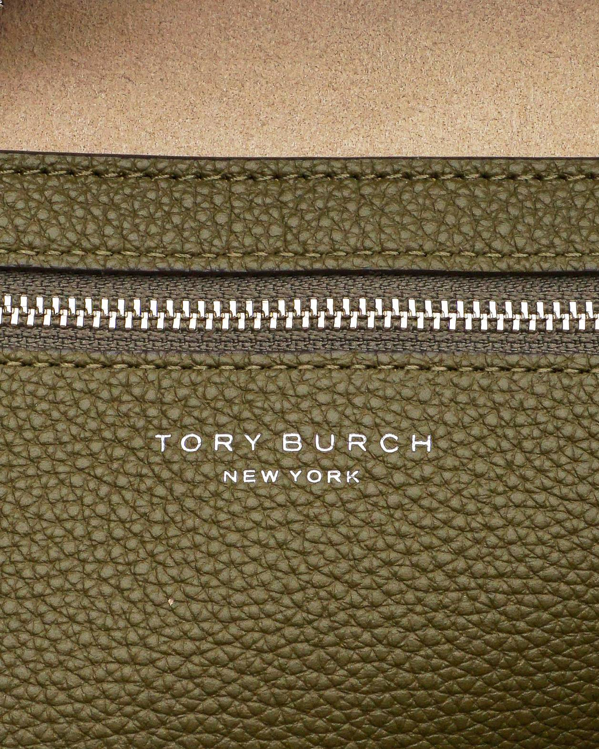 Tory Burch Olive Green Pebbled Leather Mercer Tote Bag