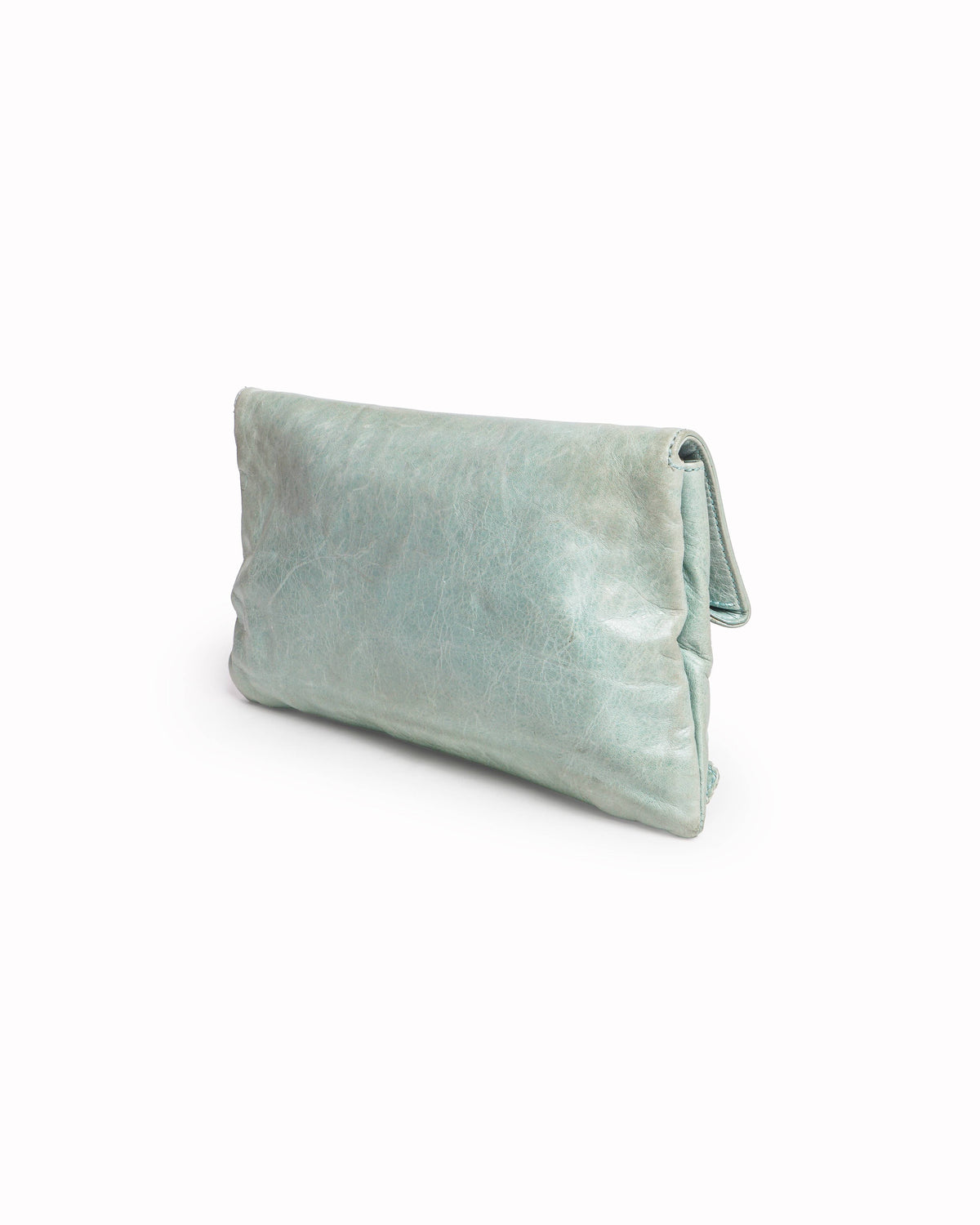 Balenciaga Light Sage Green Leather Envelope Clutch