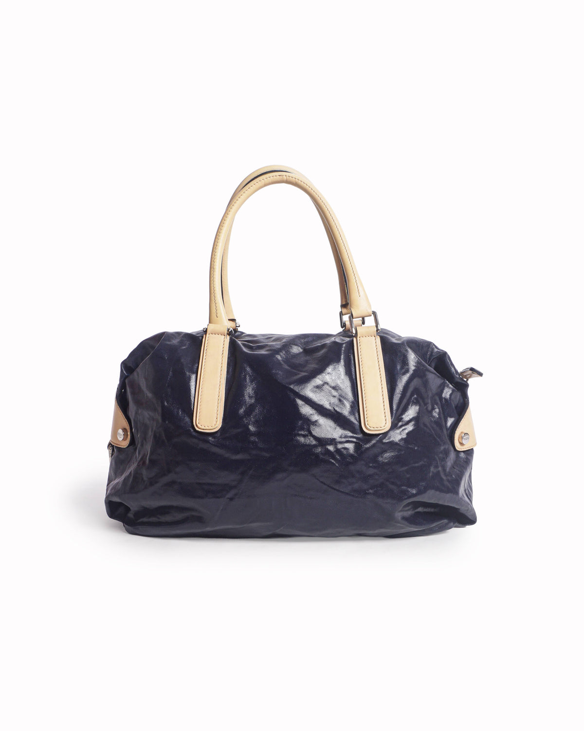 Tod's Navy Coated Canvas & Tan Leather G-Bag Satchel
