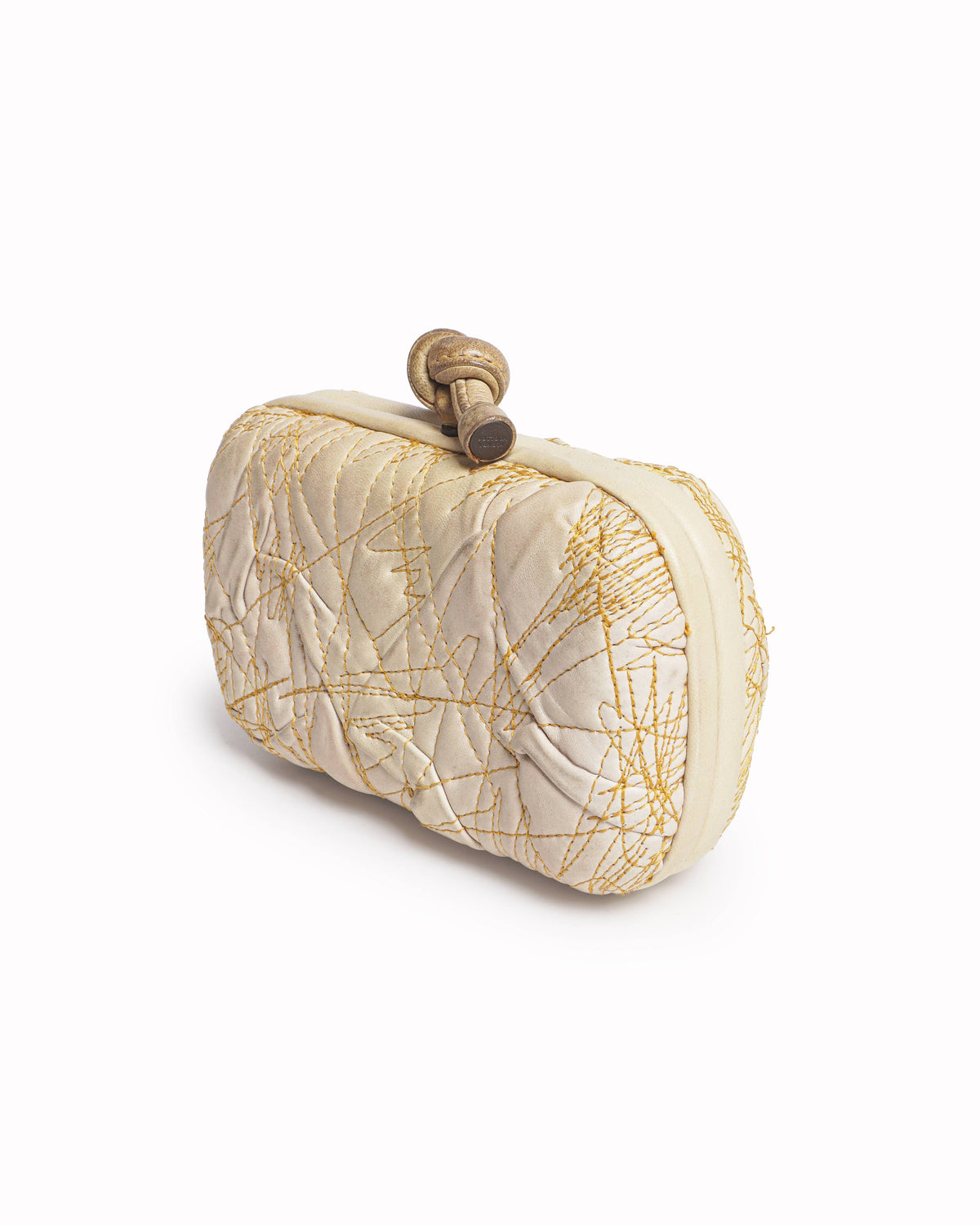 Bottega Veneta Cream Stitched Leather Knot Clutch
