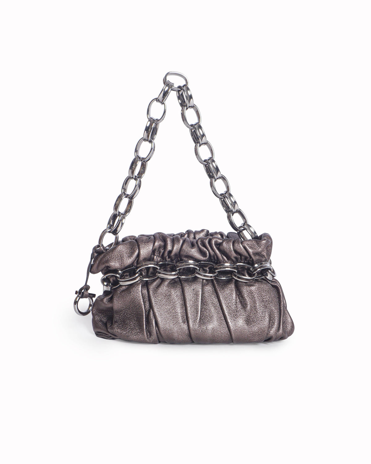 Salvatore Ferragamo Metallic Bronze Ruched Chain HandBag