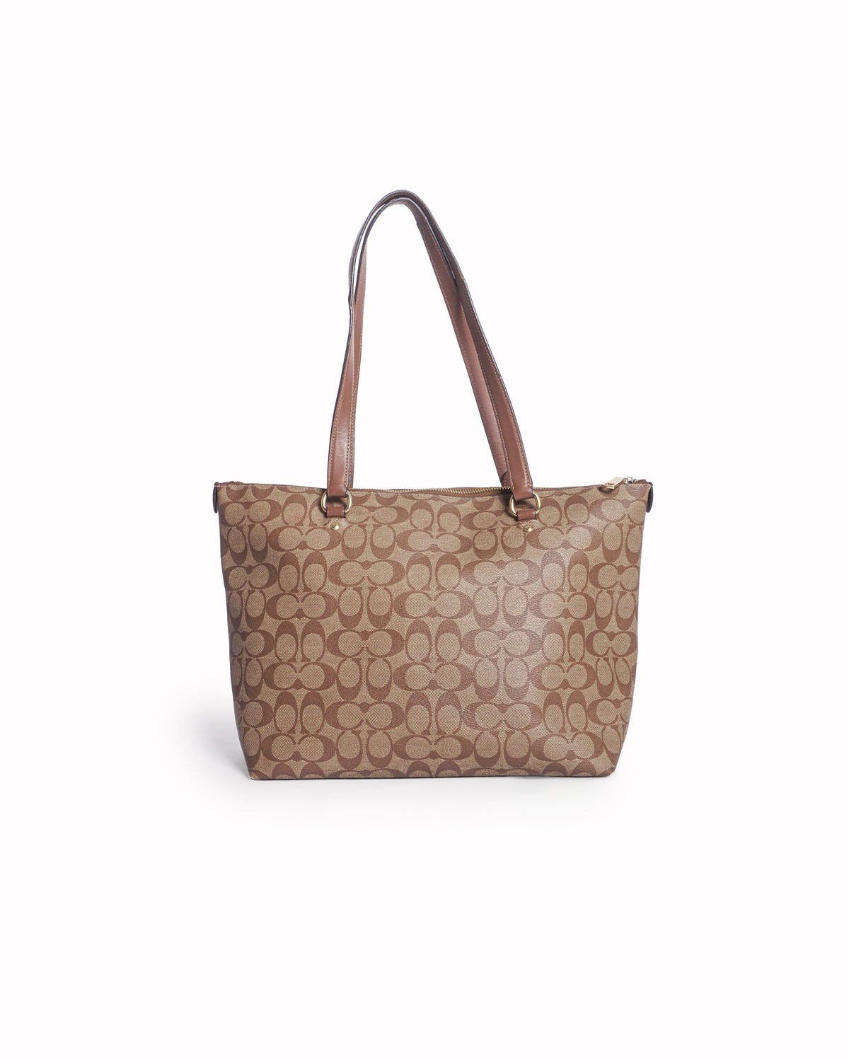 Coach Signature Monogram Canvas Zip Top Tote Bag