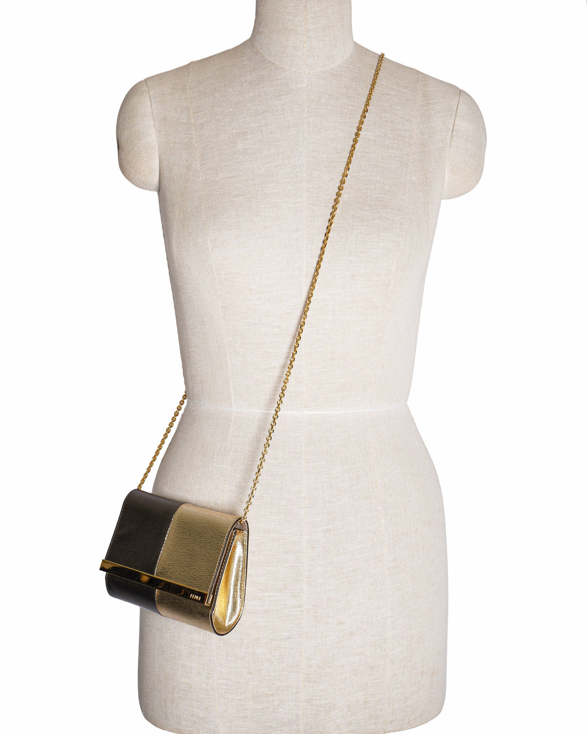 Fendi Metallic Patent Leather Mini Rush Chain Clutch