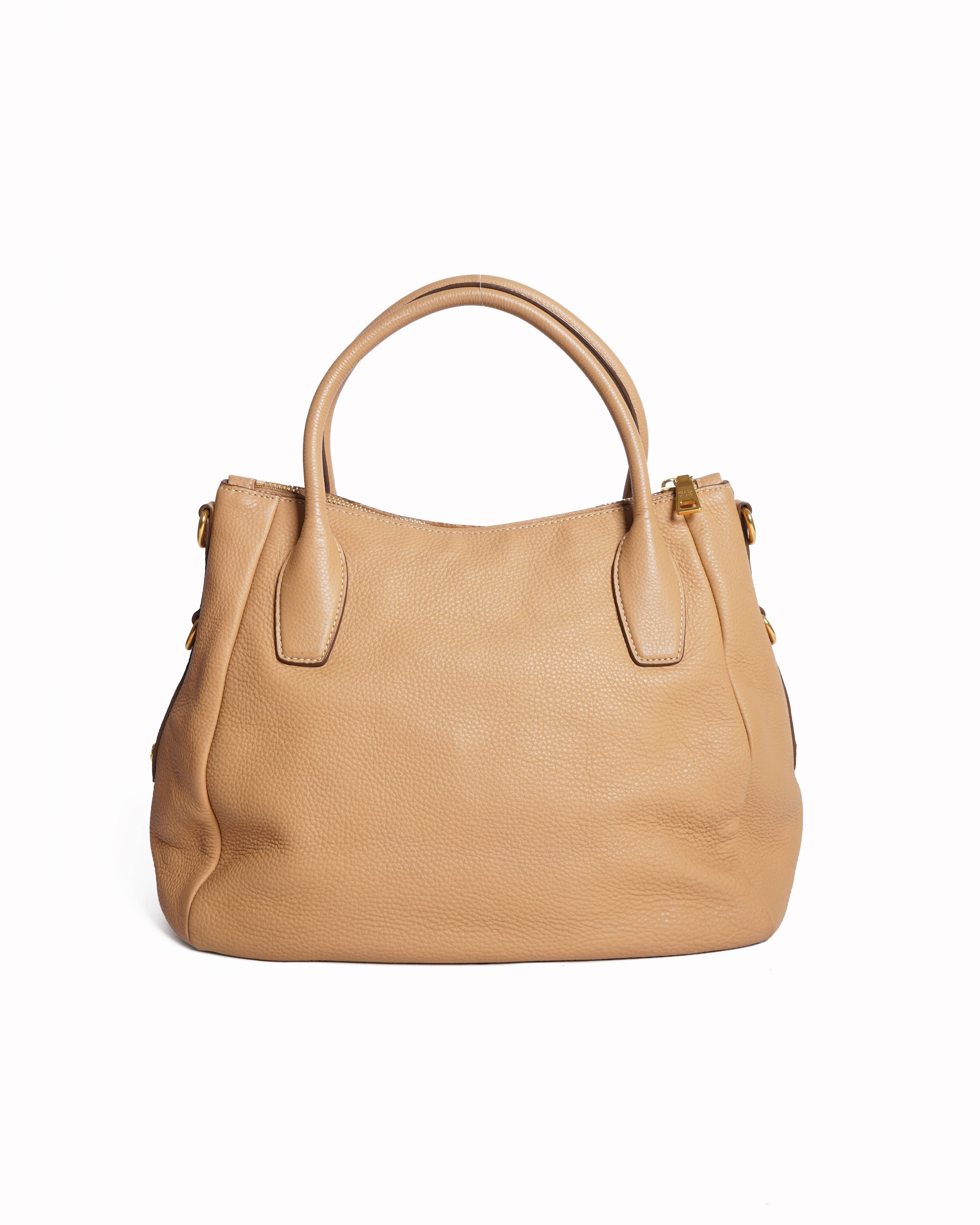 Prada Beige Daino Leather Sacca 2 Manici Hobo