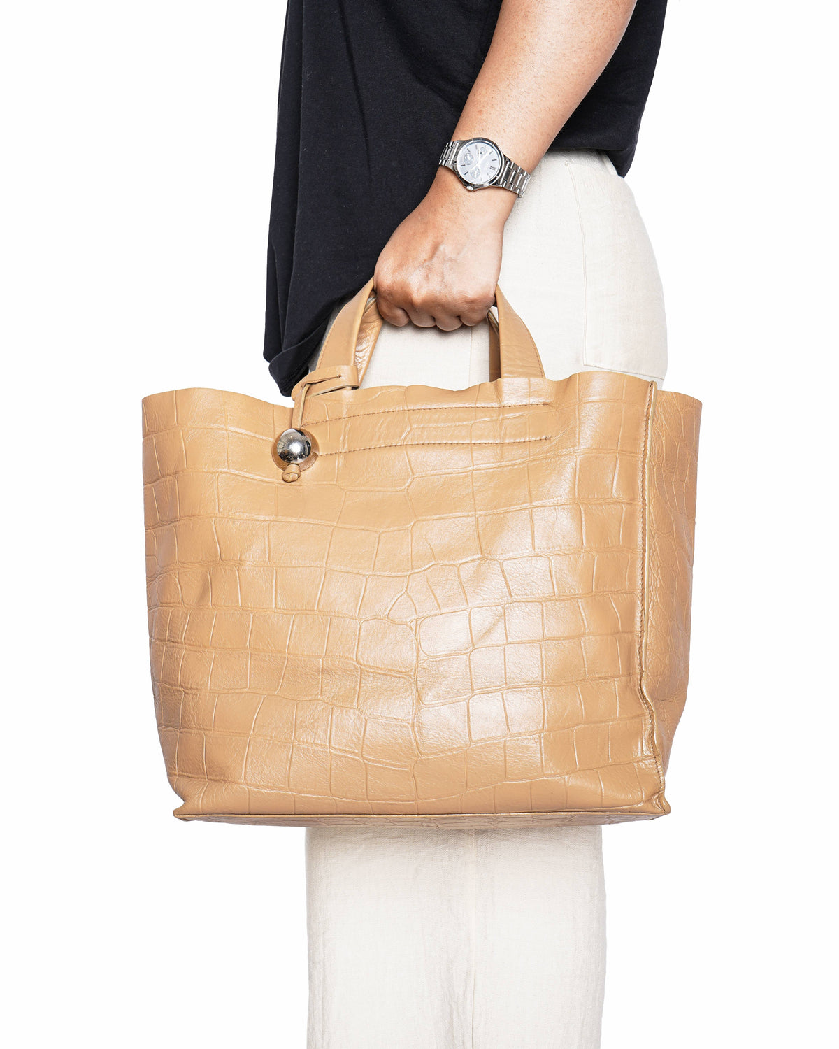 Furla beige leather embossed tote bag