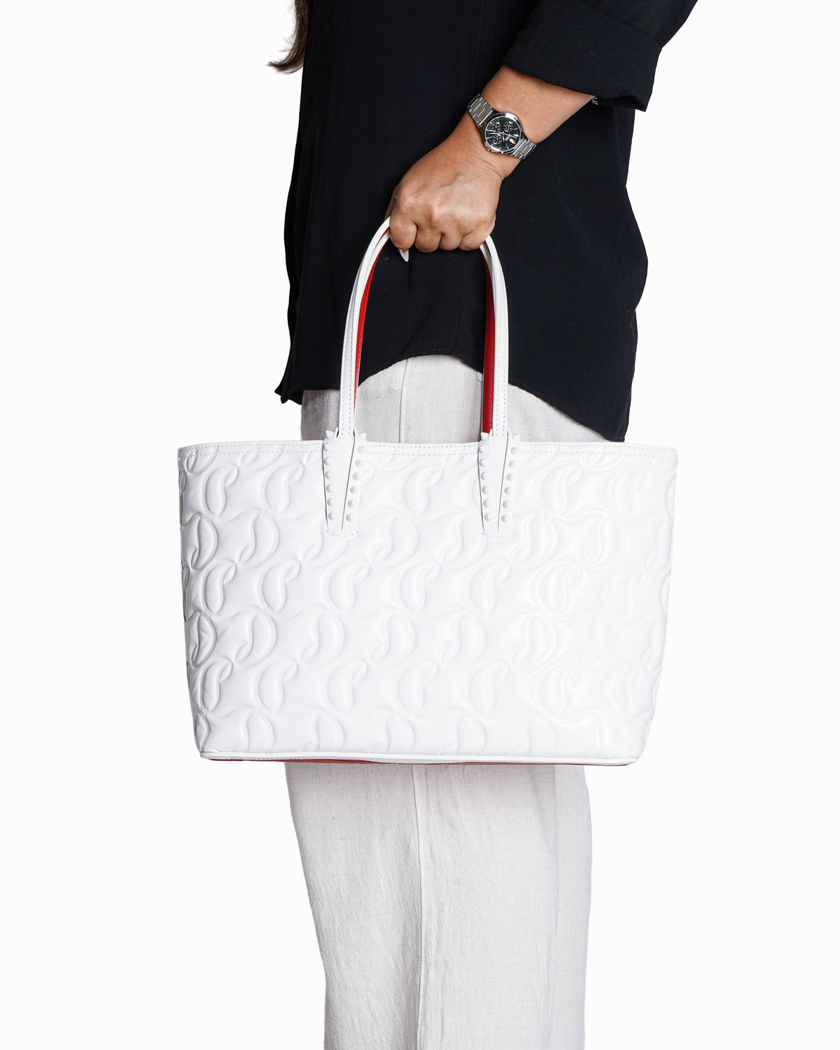 Christian Louboutin Cabata Nappa Embossed Tote in White
