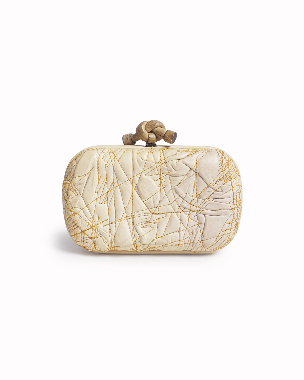 Bottega Veneta Cream Stitched Leather Knot Clutch