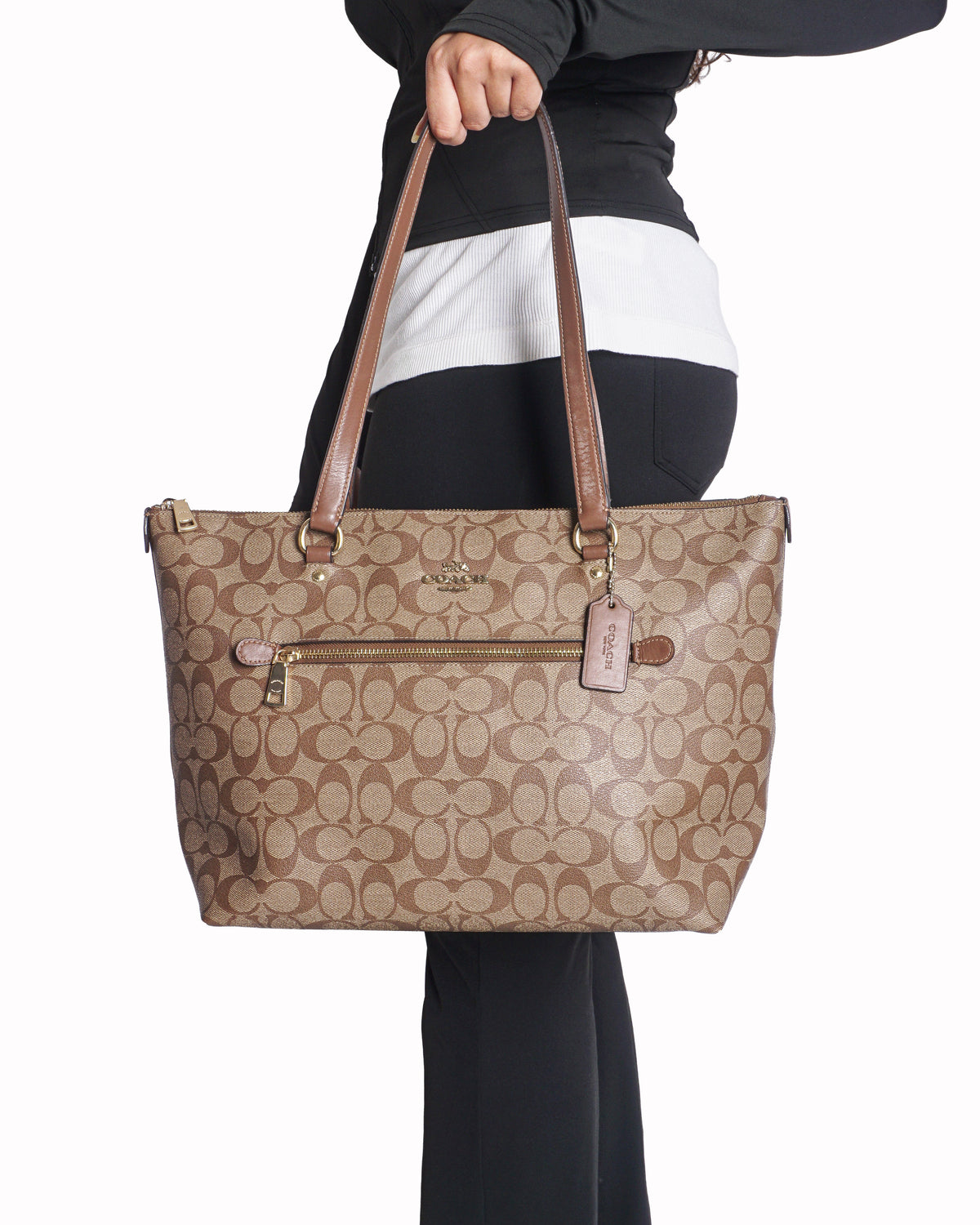 Coach Signature Monogram Canvas Zip Top Tote Bag