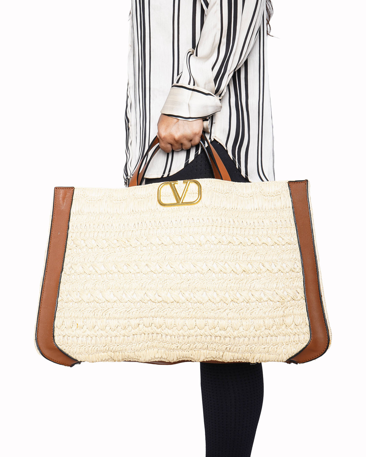 Valentino Garavani Vlogo Siganture Embroidered Raffia Tote Bag