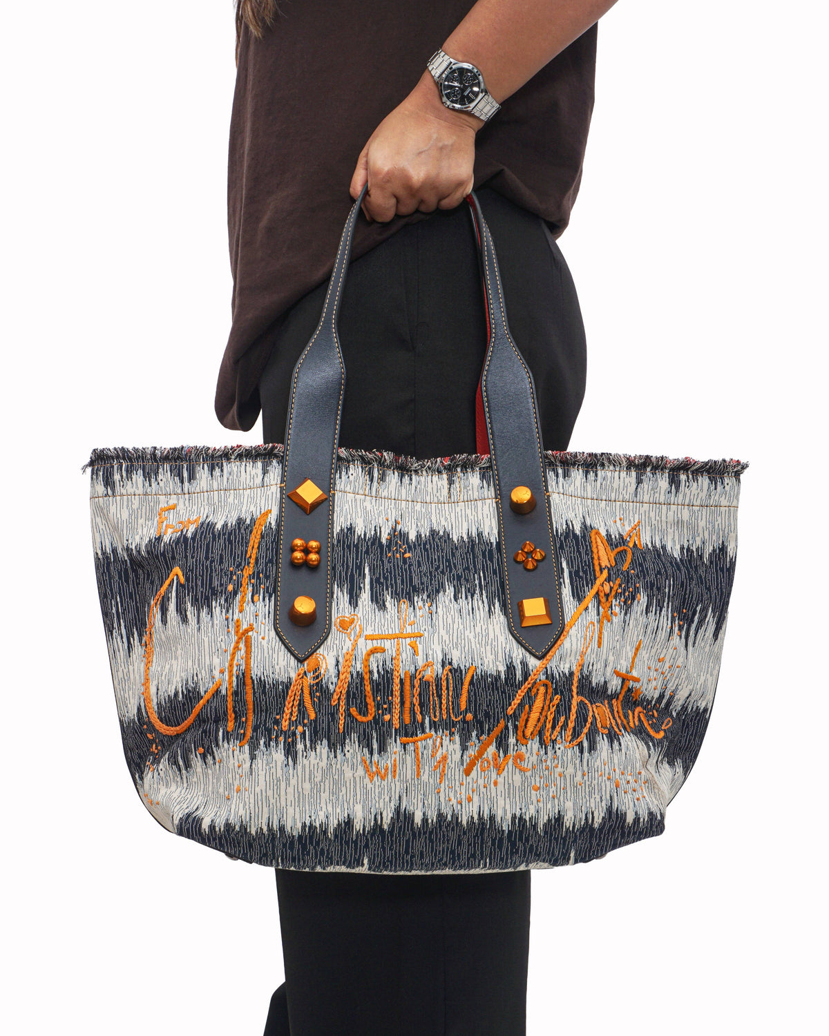 Christian Louboutin Frangibus Embroidered Canvas Studded Tote