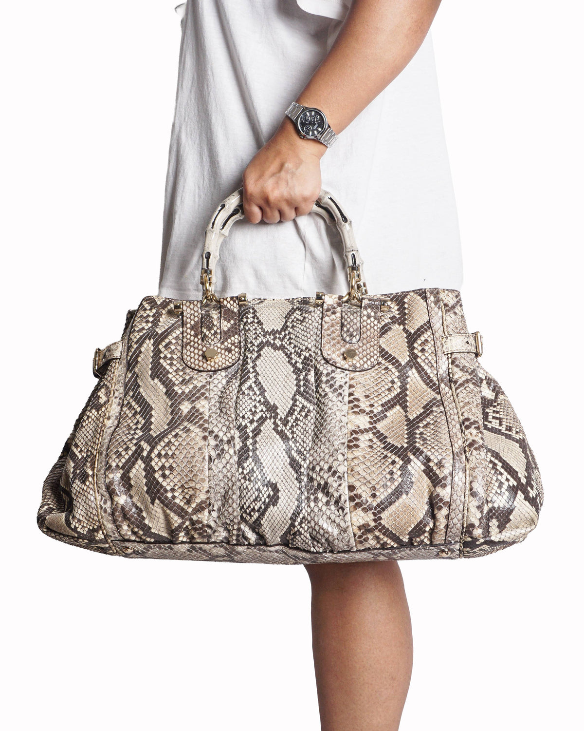 Gucci Snakeskin Bamboo Top Handle Tote bag