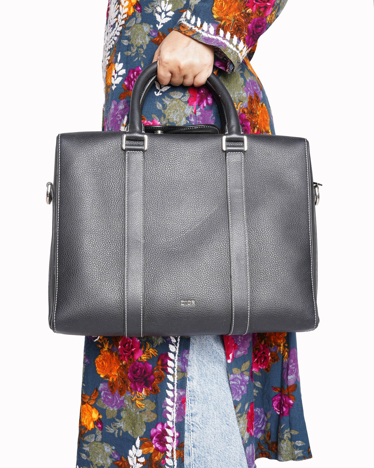 Christian Dior black leather lingot briefcase
