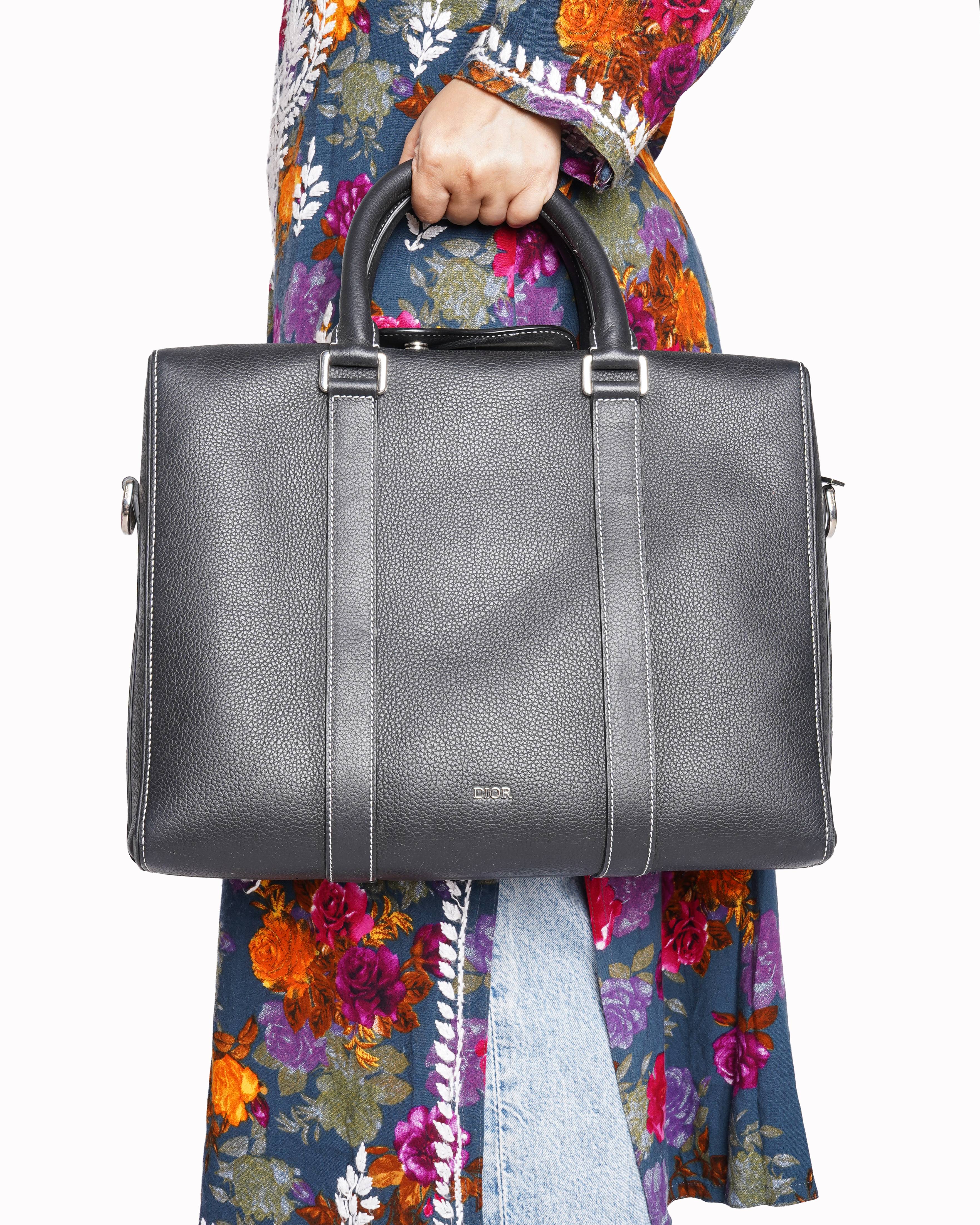 Christian Dior black leather lingot briefcase