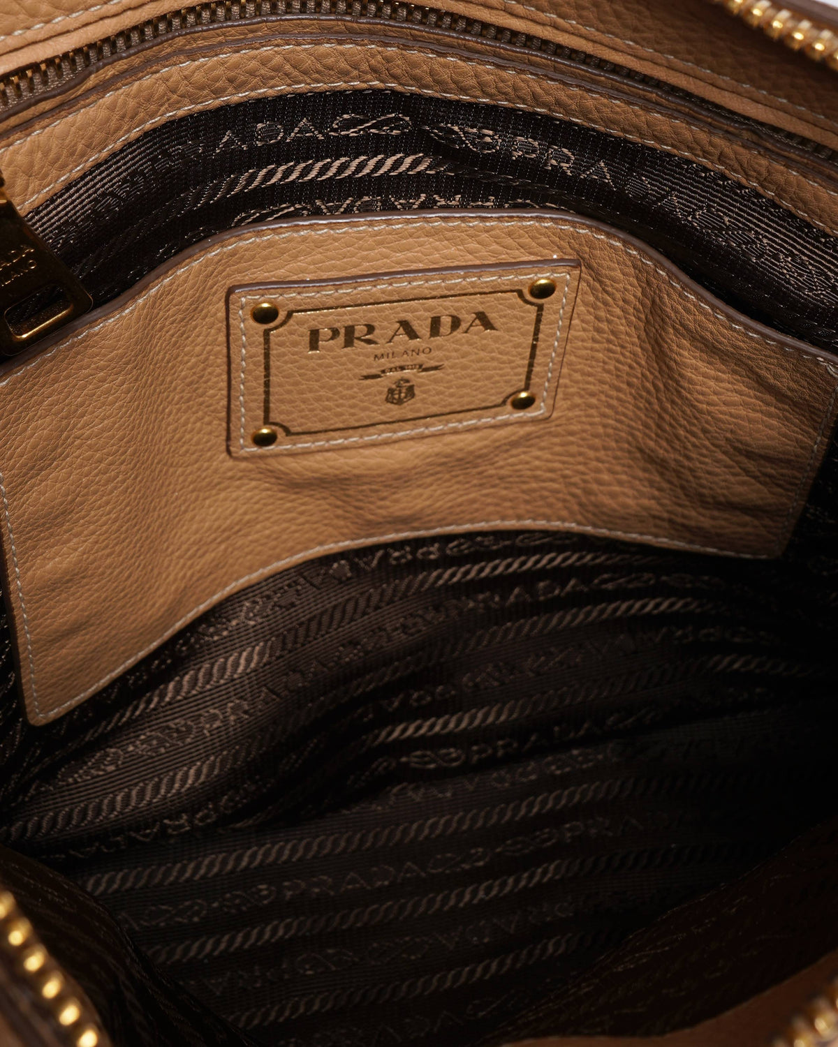 Prada Beige Daino Leather Sacca 2 Manici Hobo