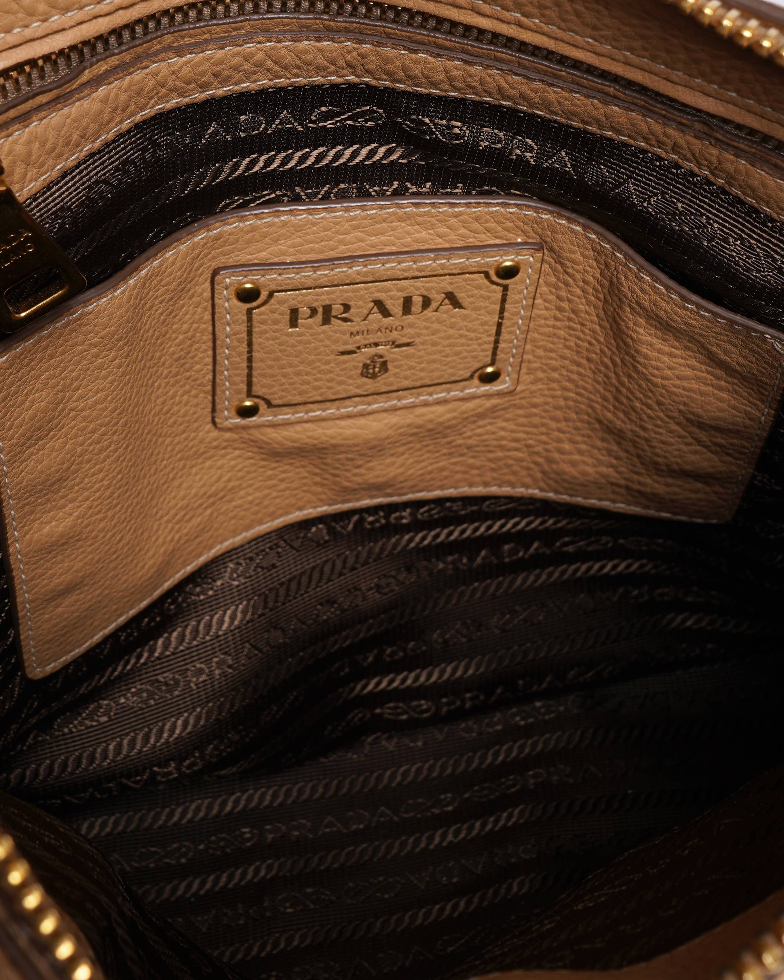 Prada Beige Daino Leather Sacca 2 Manici Hobo