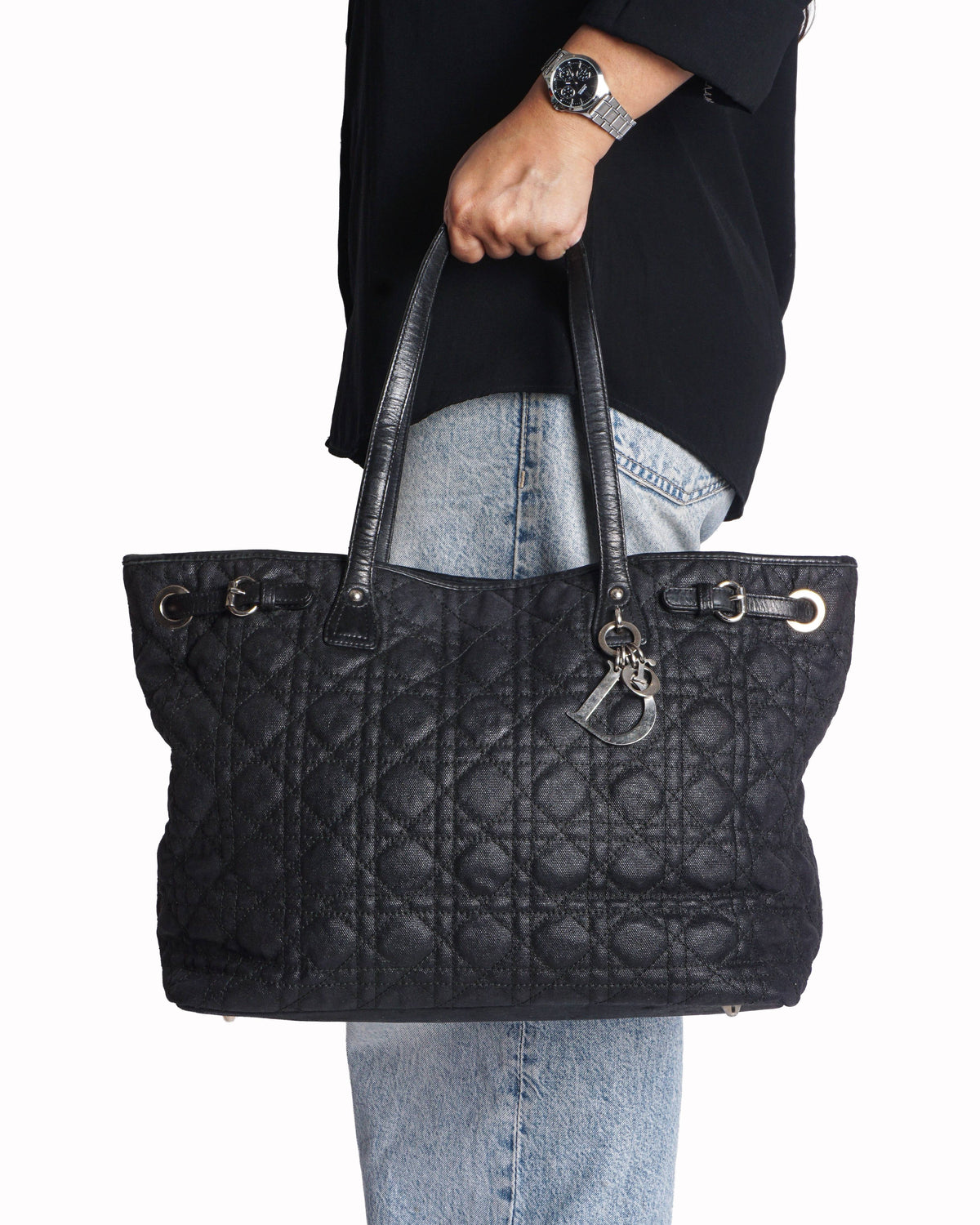 Christian Dior Black Cannage Quilted Panarea Tote