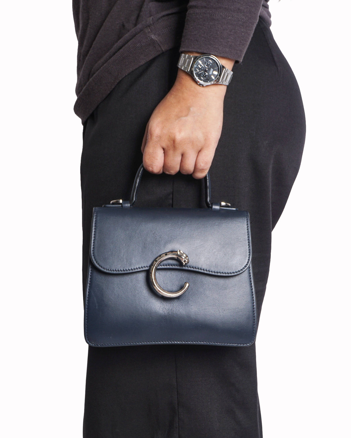 Cartier Panthère de Cartier Slate Blue Leather Top Handle Bag