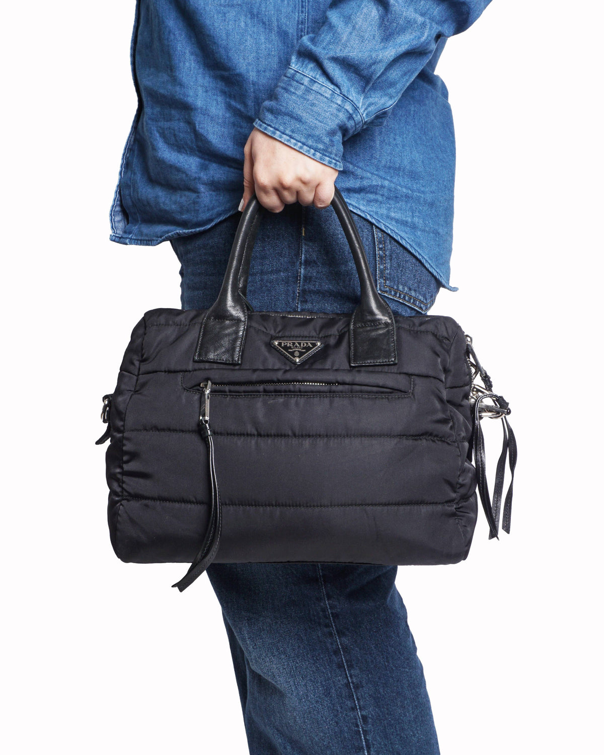 Prada Tessuto Bomber Black Nylon & Leather Tote Bag