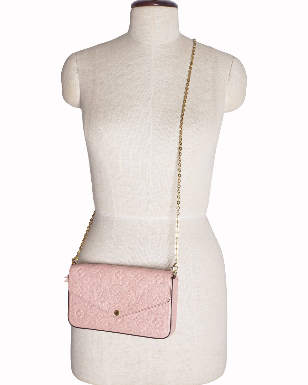 Louis Vuitton Pink Monogram Empreinte Leather Félicie Pochette Wallet On Chain