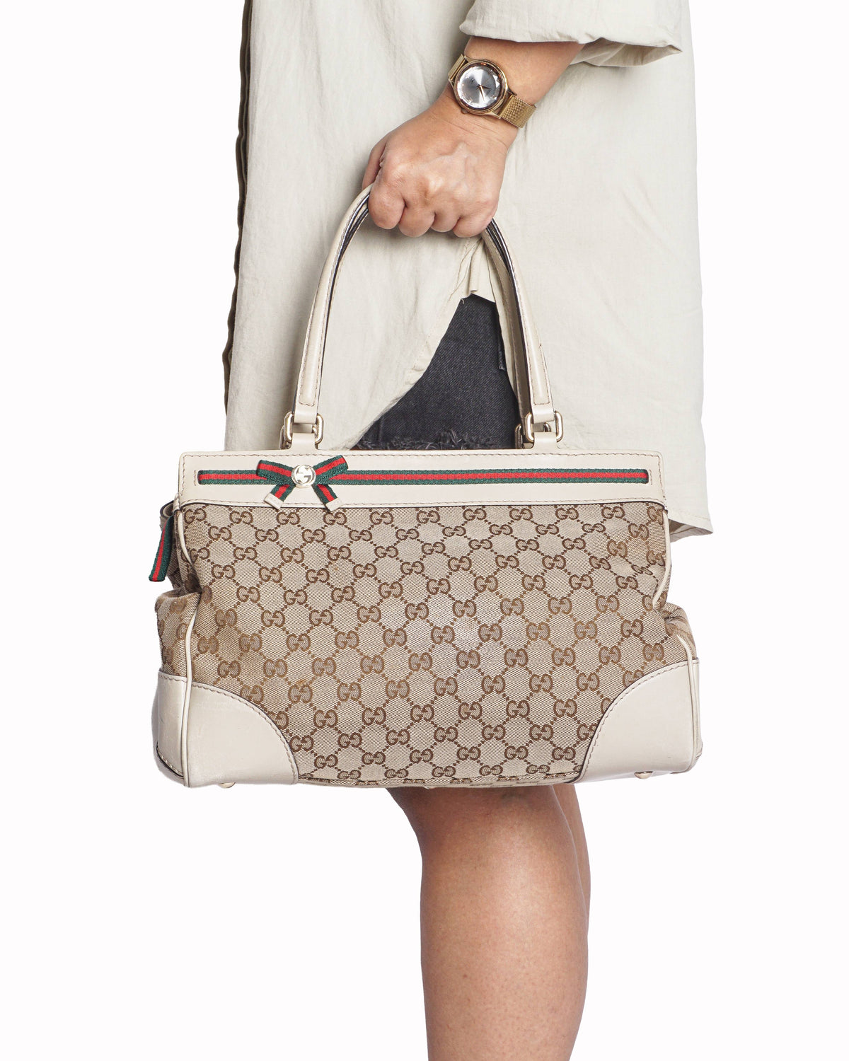 Gucci GG Canvas Mayfair Web Bow Tote Bag