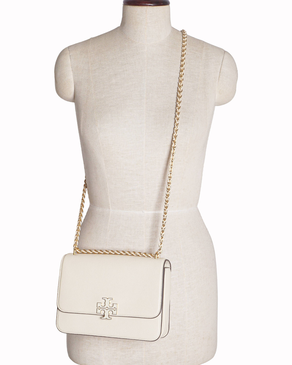 Tory Burch Cream Pebbled Leather Britten Chain Shoulder Bag