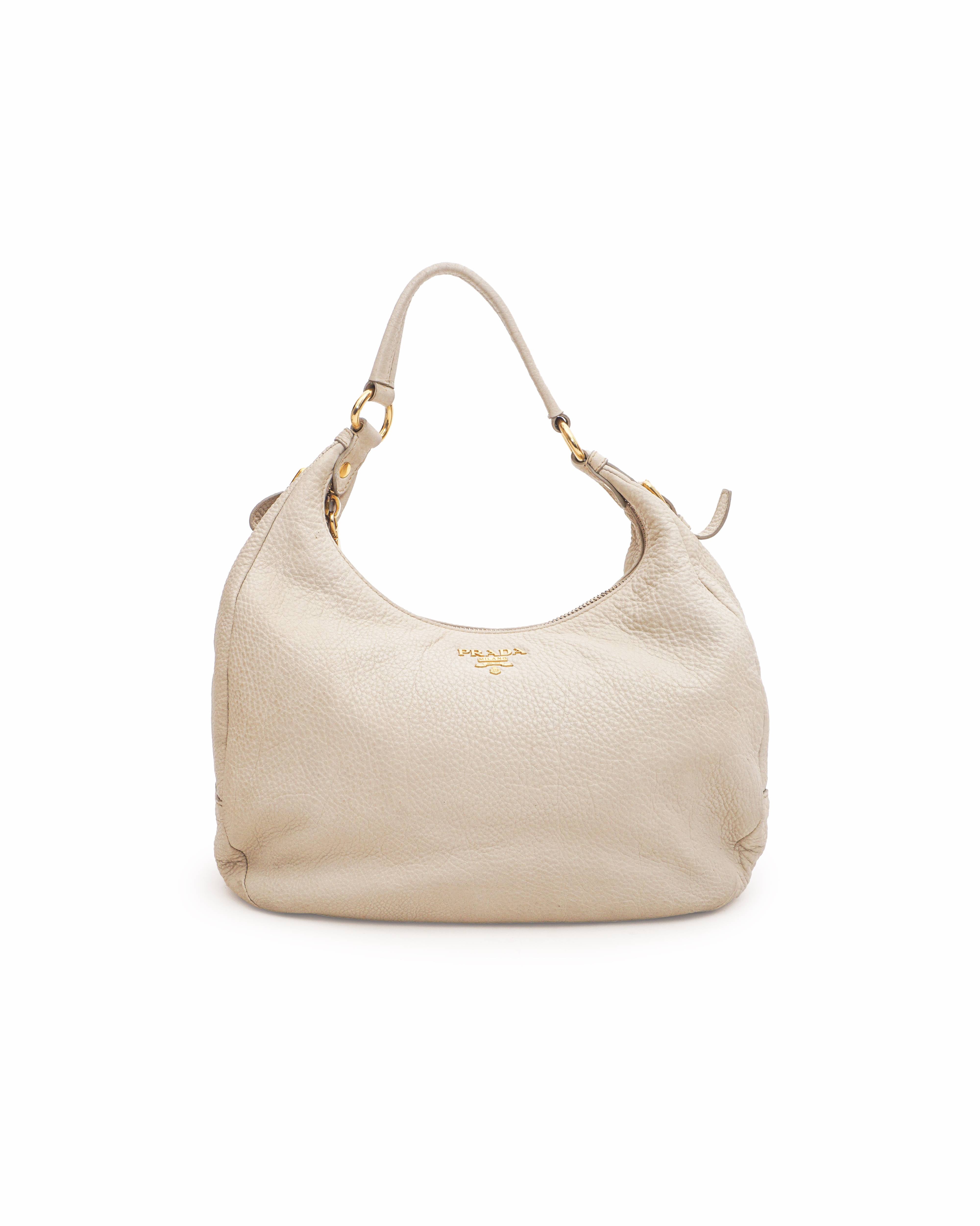 Prada Beige Vitello Daino Leather Hobo Bag
