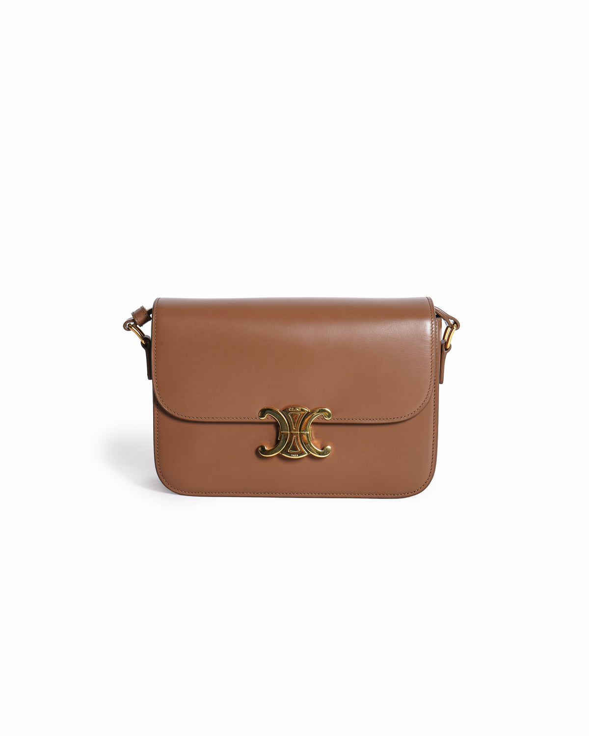 Celine Brown Triomphe Crossbody Bag In Natural Calfskin