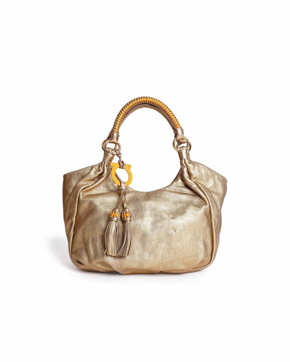 Salvatore Ferragamo Gold Gancini Metallic Leather Tote Bag