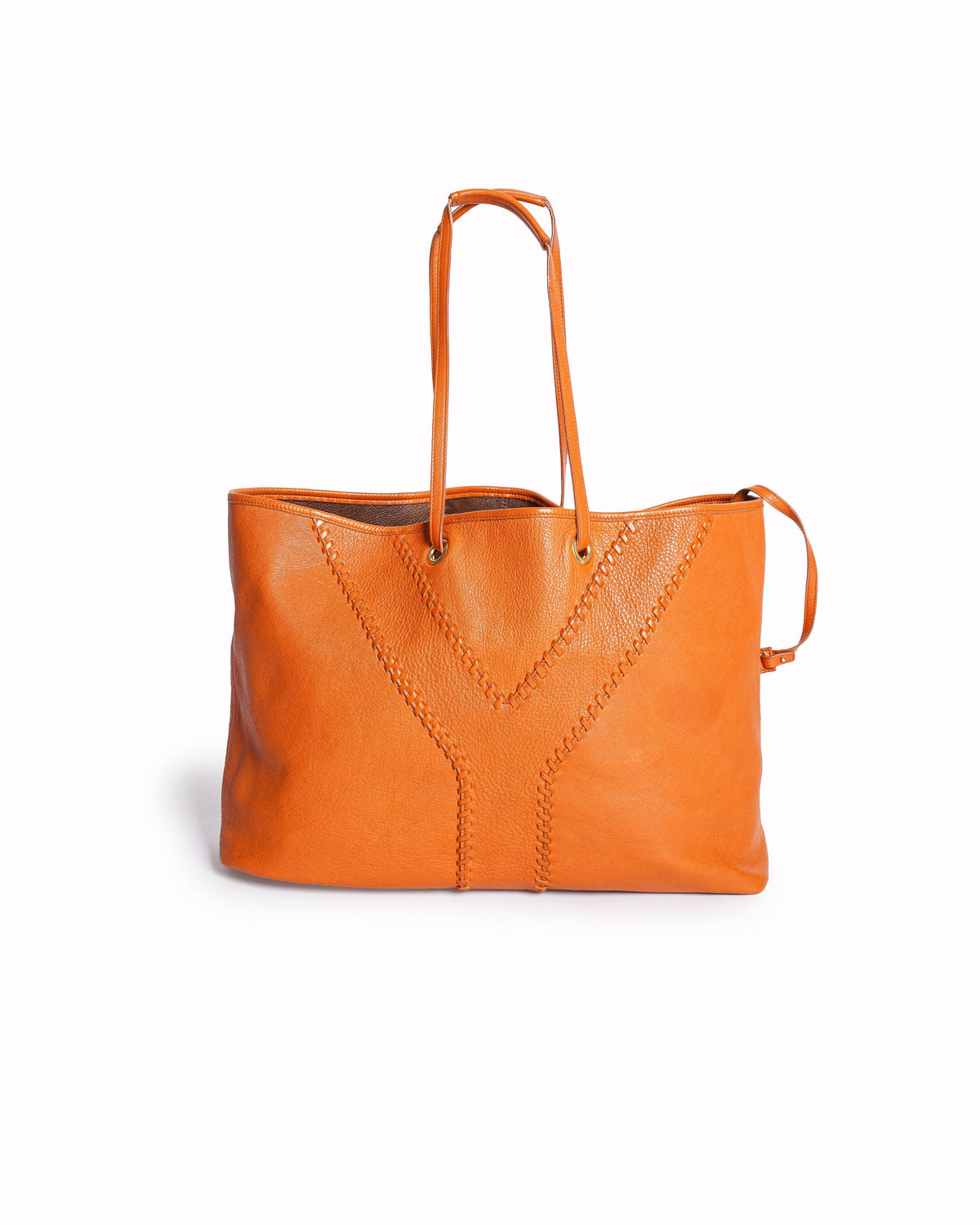 Yves Saint Laurent Orange/Brown Calfskin Leather Reversible Neo Double Tote Bag