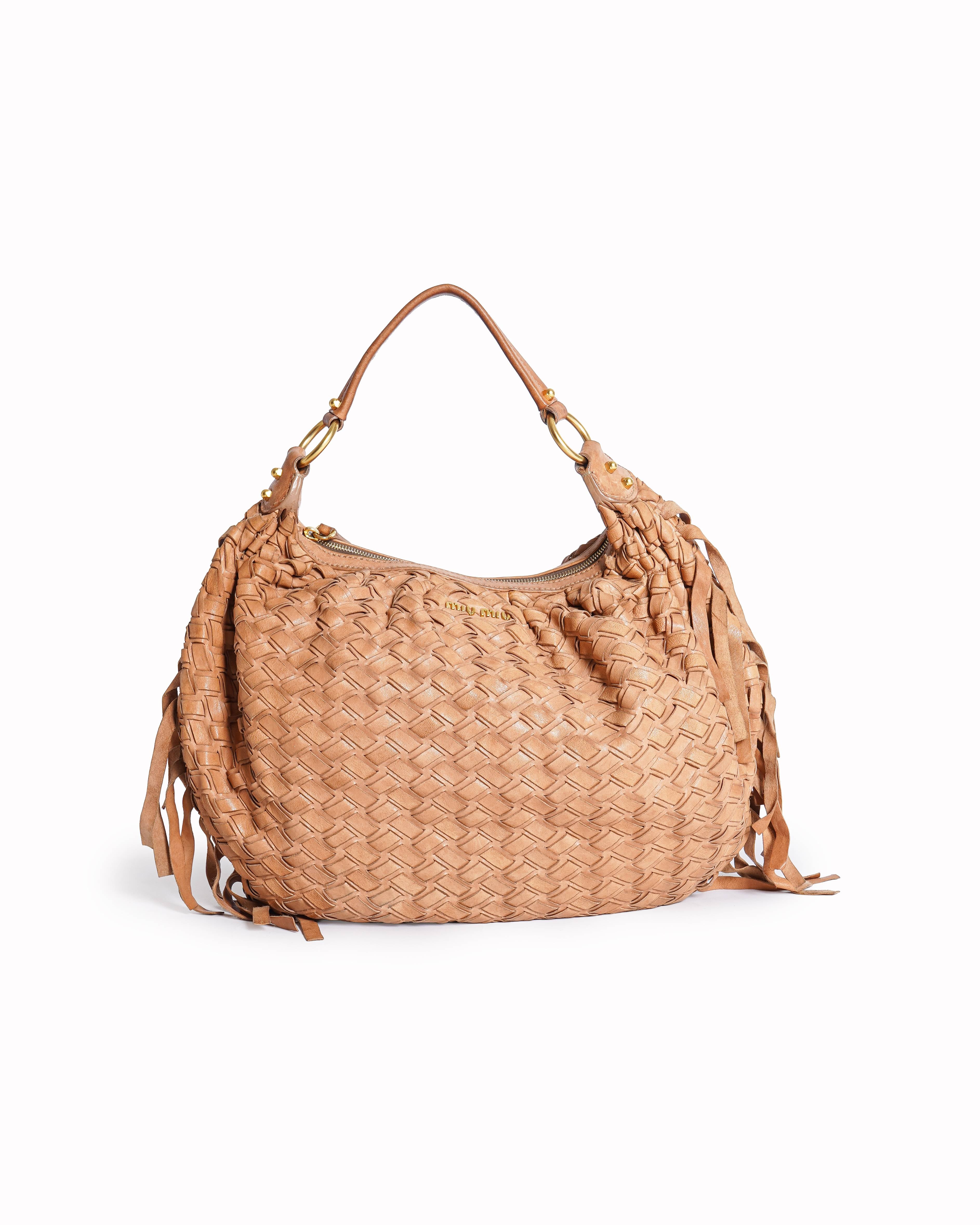 Miu Miu Woven Fringed Hobo Bag
