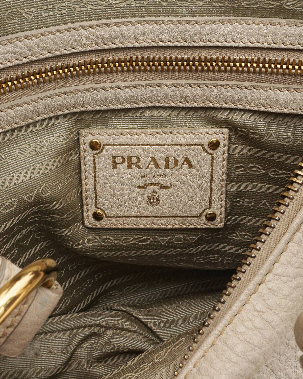 Prada Beige Vitello Daino Leather Hobo Bag